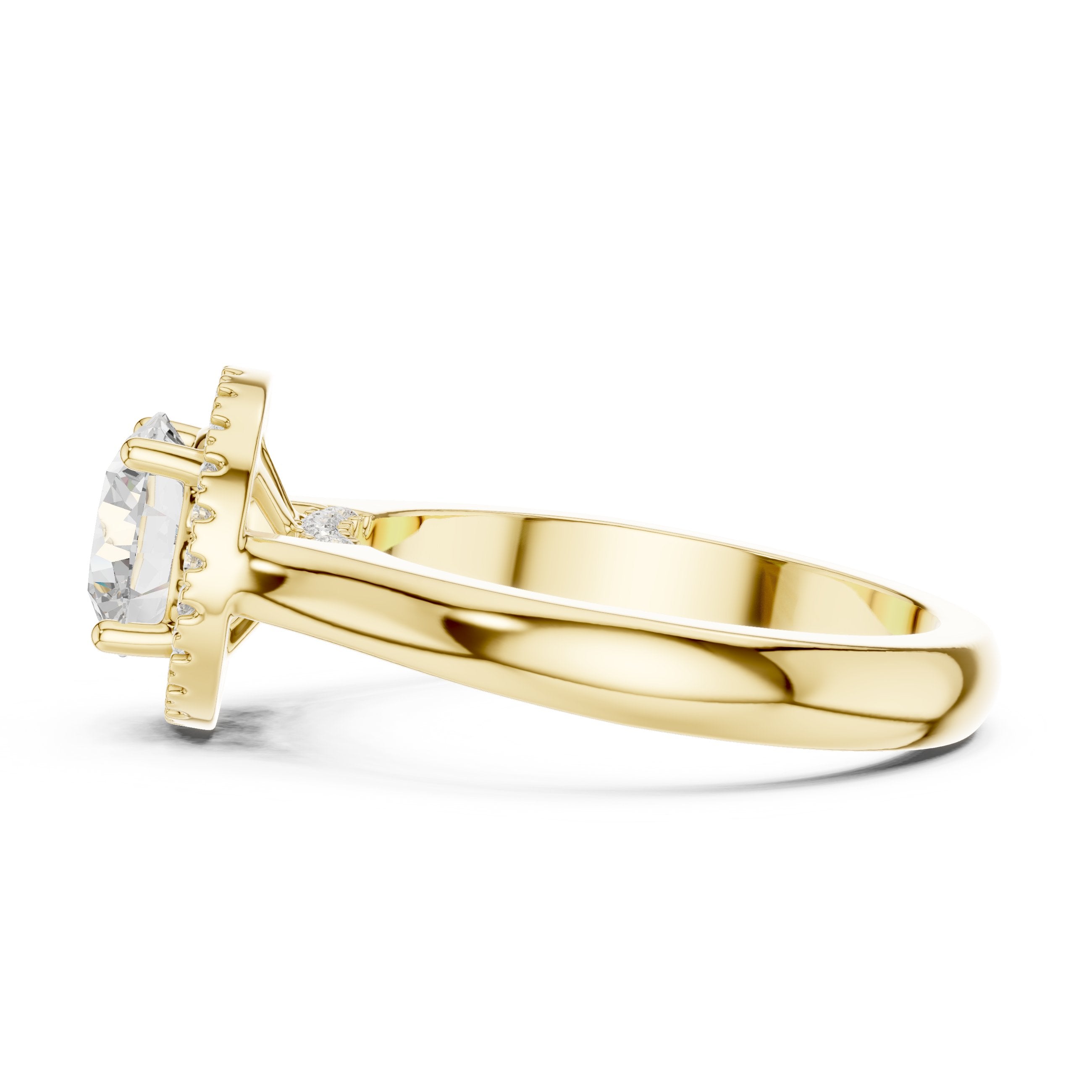 Round Diamond Halo Engagement Ring with Pavé Band in Yellow Gold - VYKA Diamonds