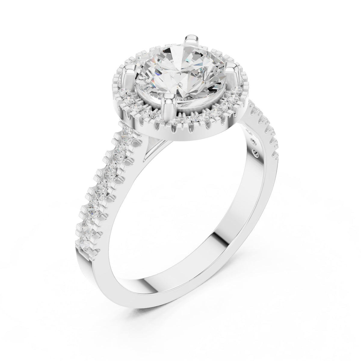 Round Diamond Halo Engagement Ring with Vintage Milgrain Pavé Band