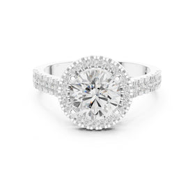 Round Diamond Halo Engagement Ring with Vintage Milgrain Pavé Band