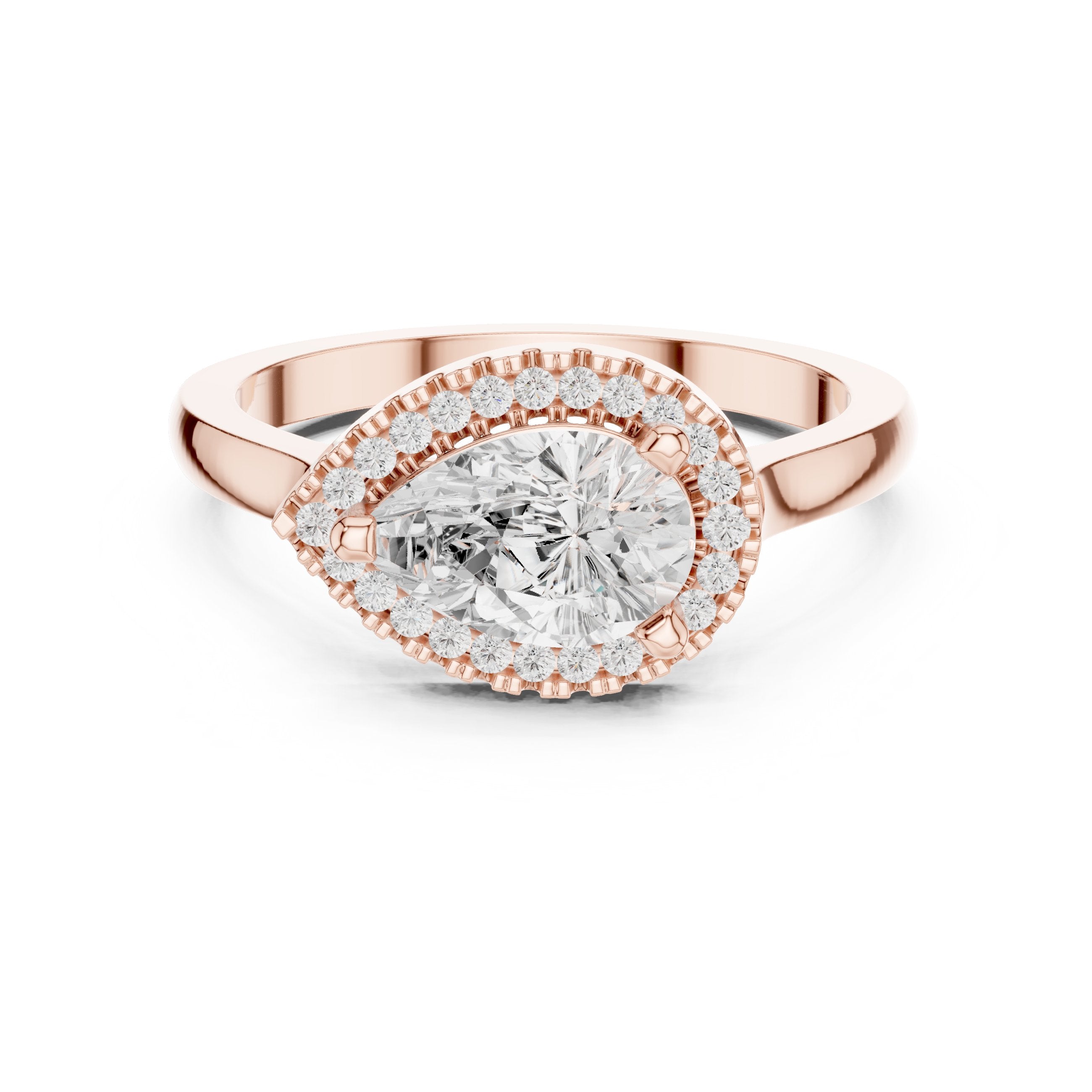 Pear Diamond East-West Halo Engagement Ring in Rose Gold - VYKA Diamonds
