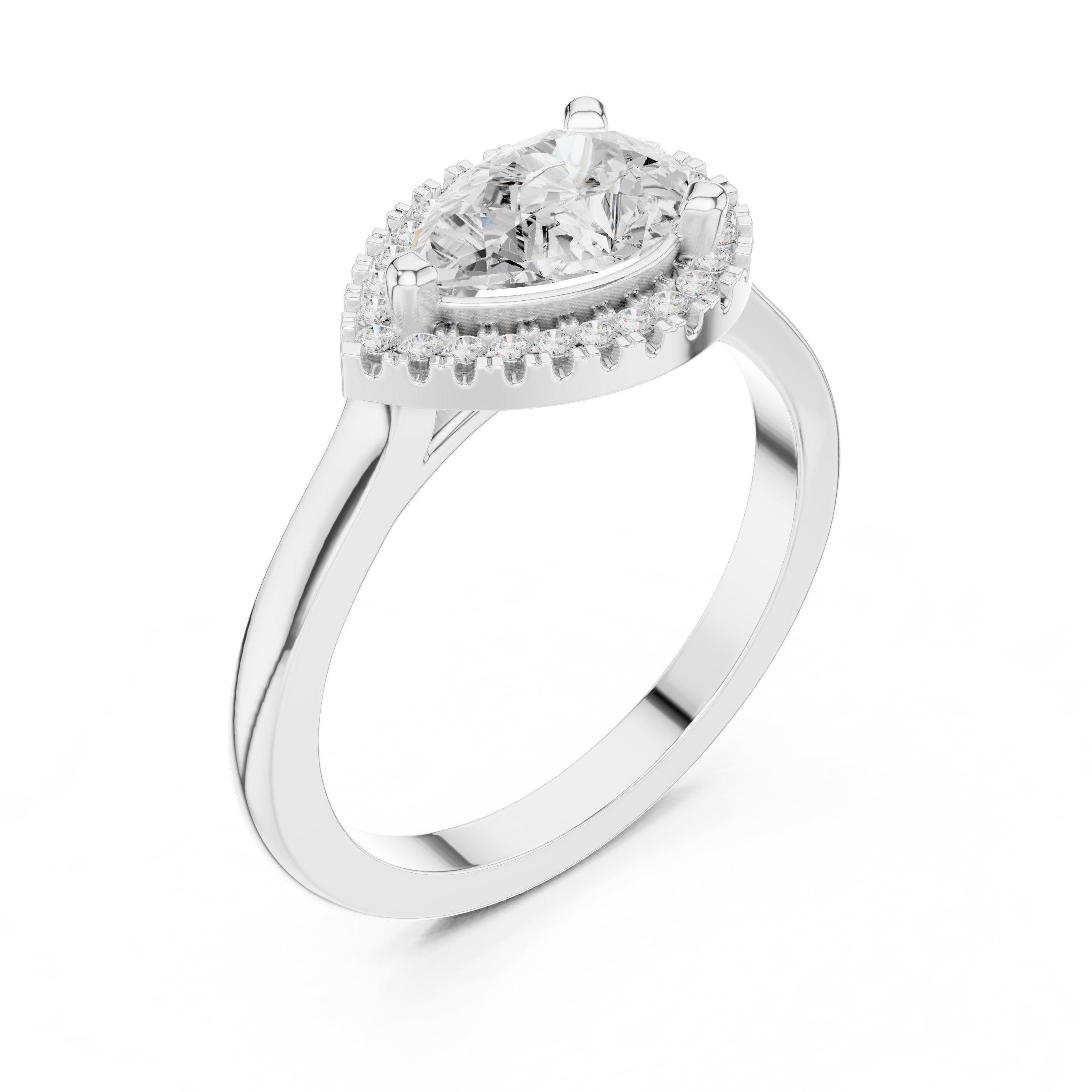 Pear Diamond East-West Halo Engagement Ring in White Gold - VYKA Diamonds