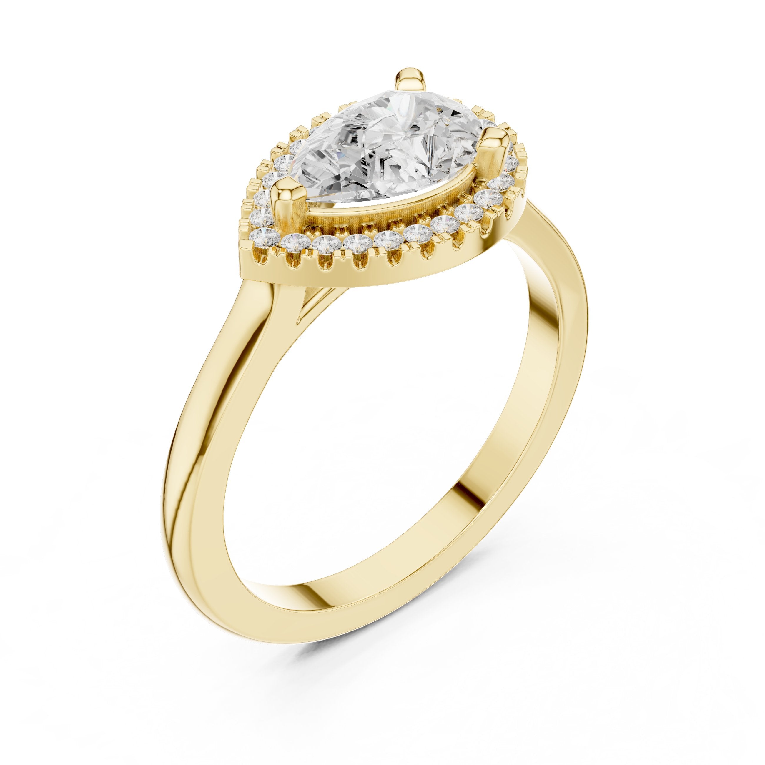 Pear Diamond East-West Halo Engagement Ring in Yellow Gold - VYKA Diamonds