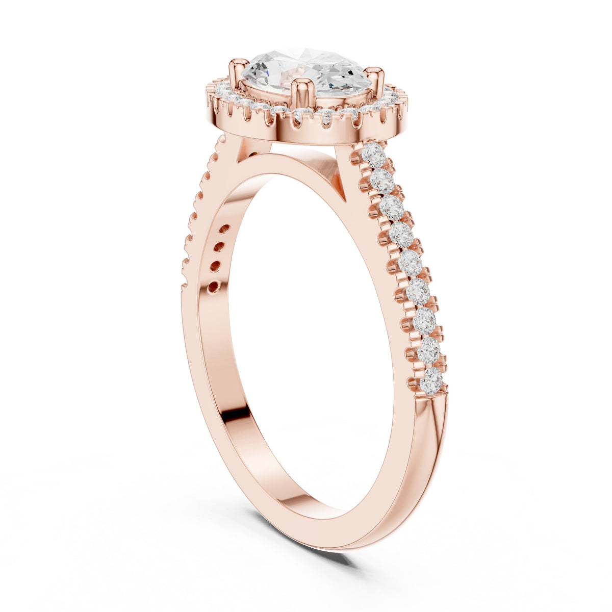 Oval Diamond Halo Engagement Ring with Milgrain Band