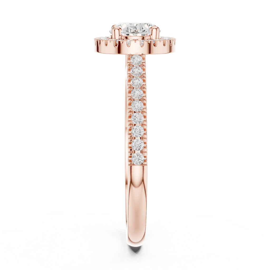Oval Diamond Halo Engagement Ring with Milgrain Band
