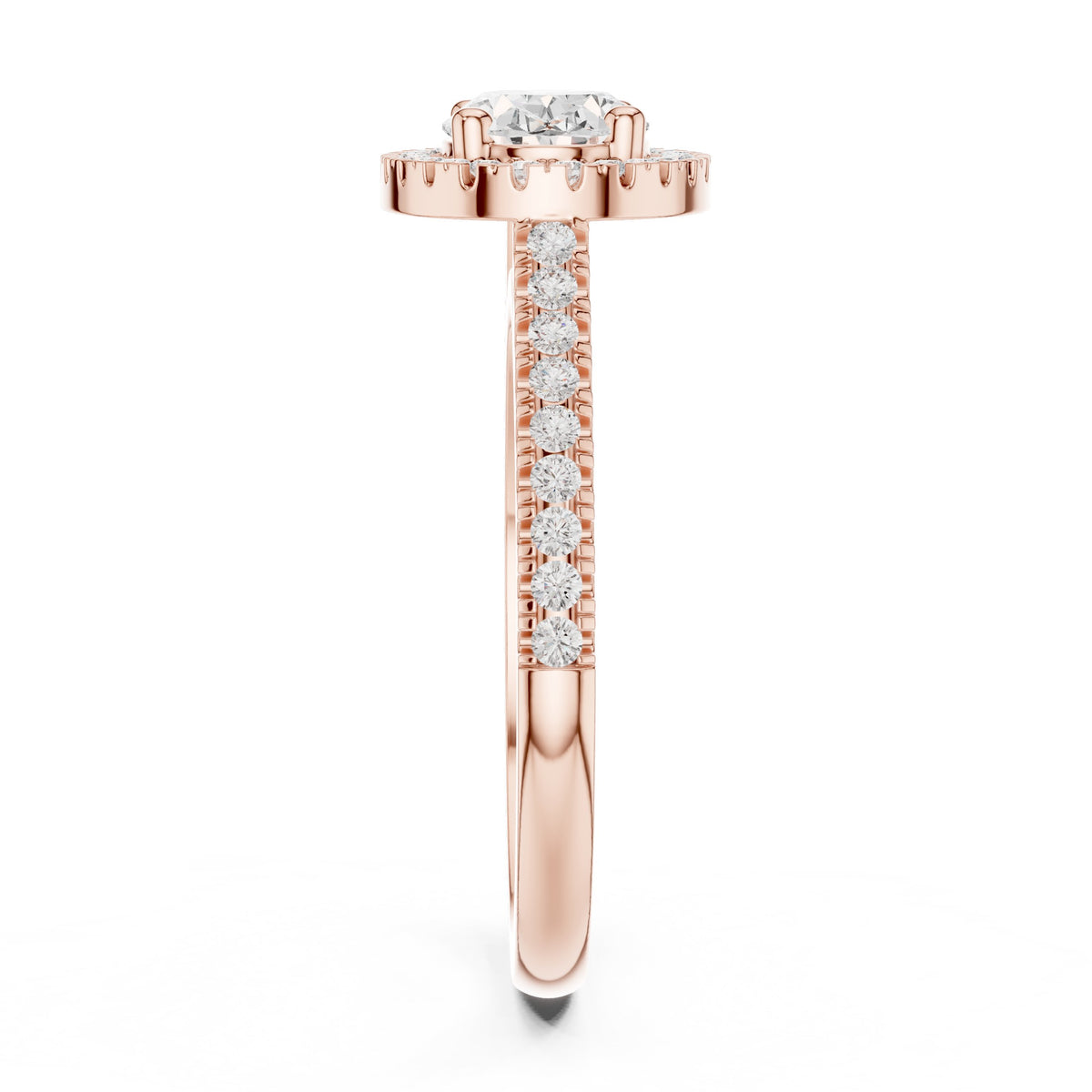 Oval Diamond Halo Engagement Ring with Milgrain Band
