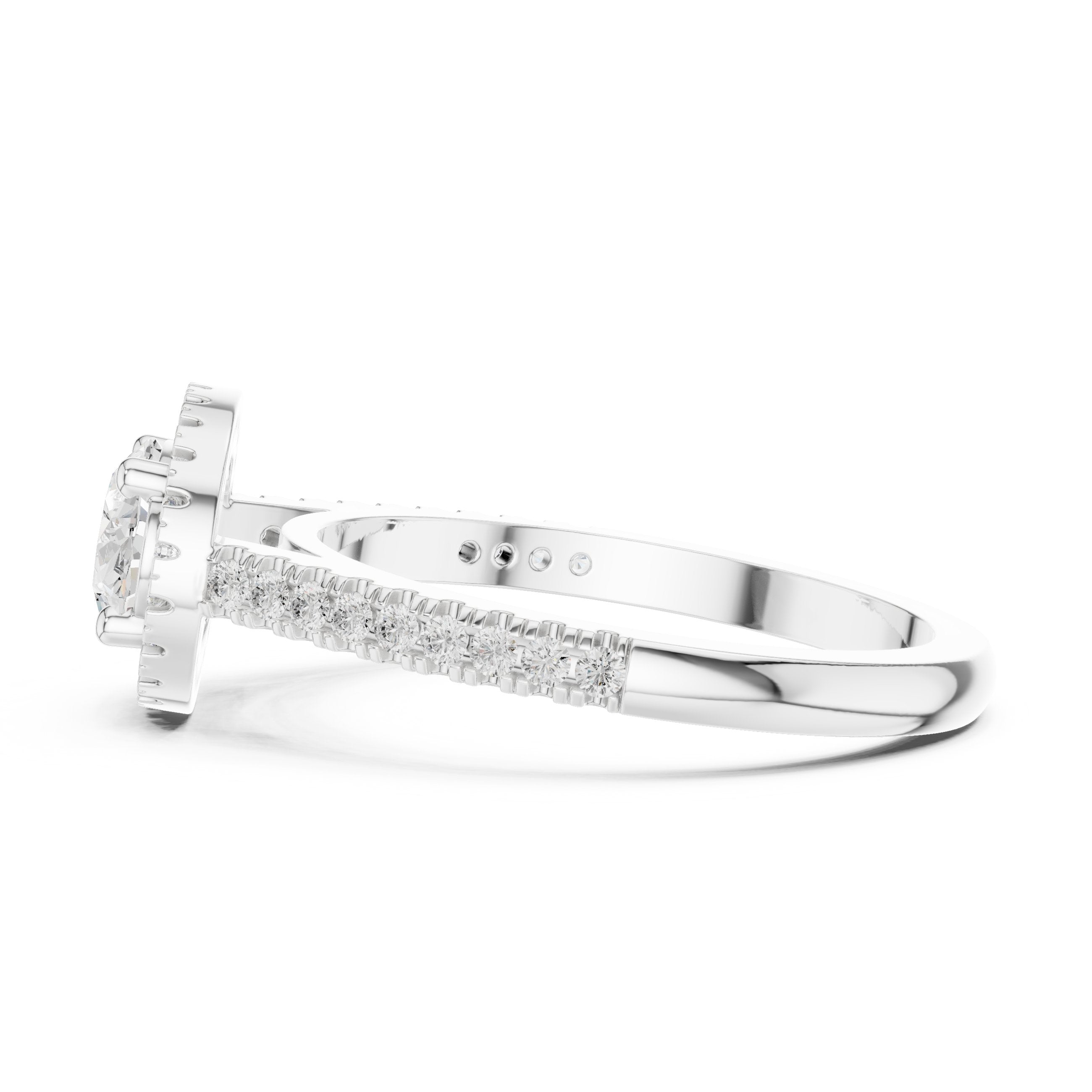 Oval Diamond Halo Engagement Ring with Milgrain Band in White Gold - VYKA Diamonds
