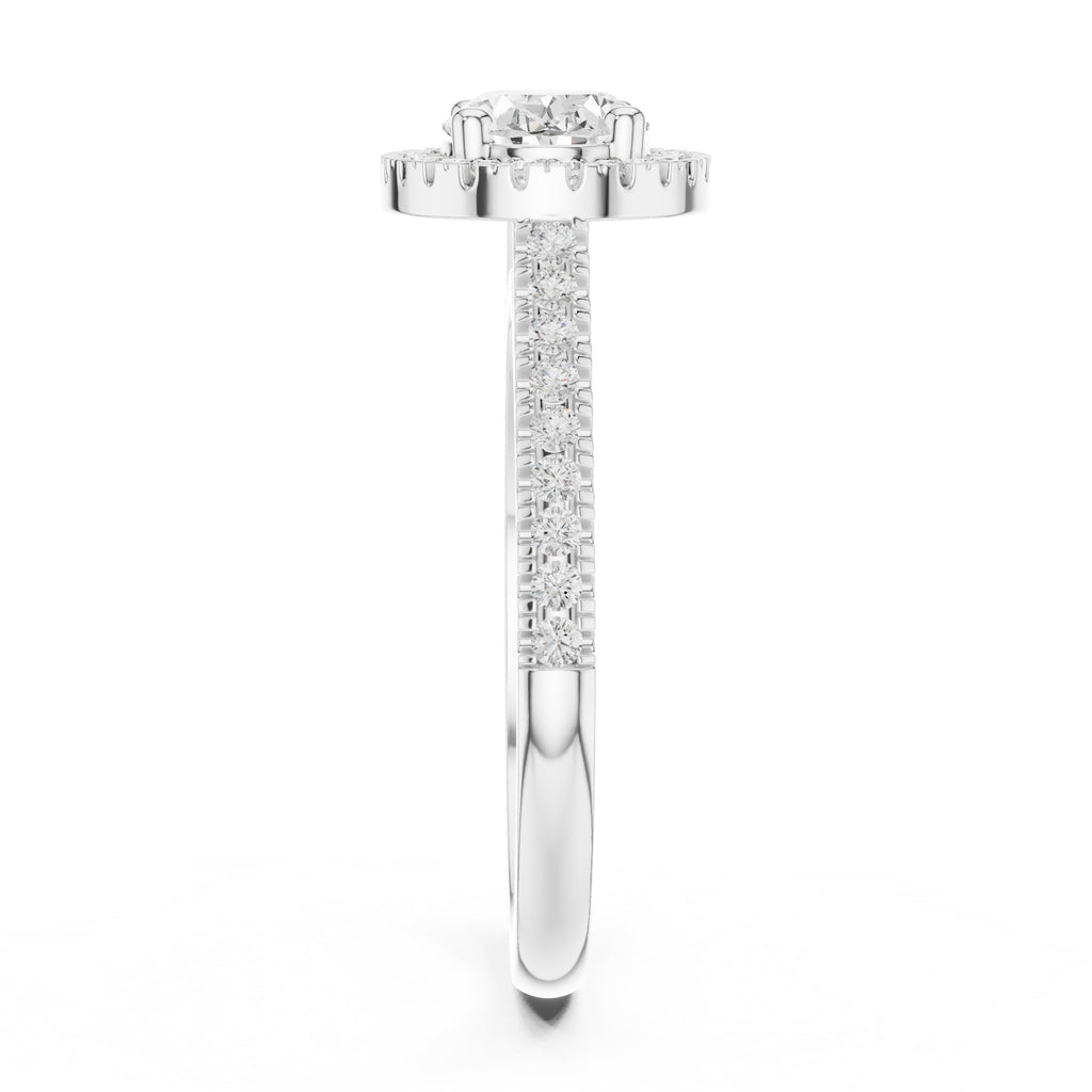Oval Diamond Halo Engagement Ring with Milgrain Band