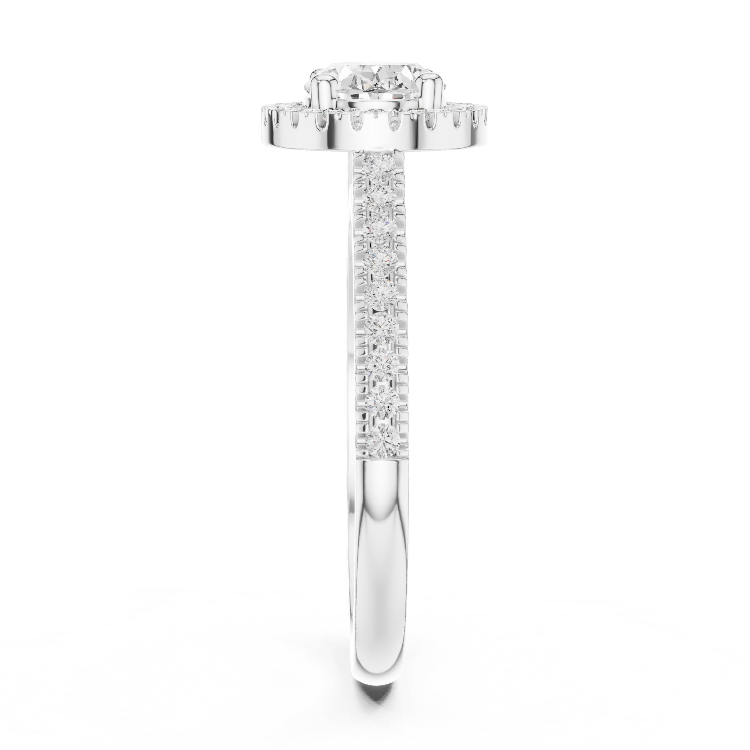Oval Diamond Halo Engagement Ring with Milgrain Band