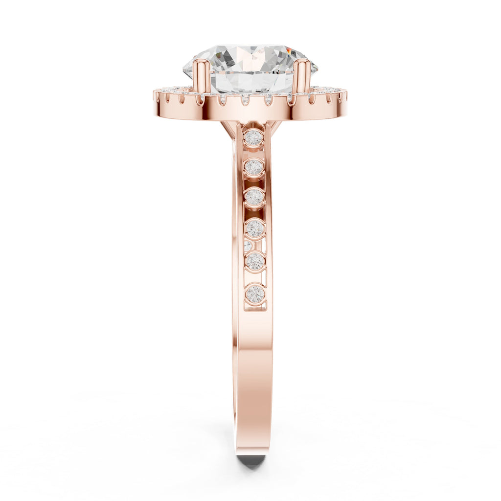 Round Diamond Halo Engagement Ring with Pavé Band