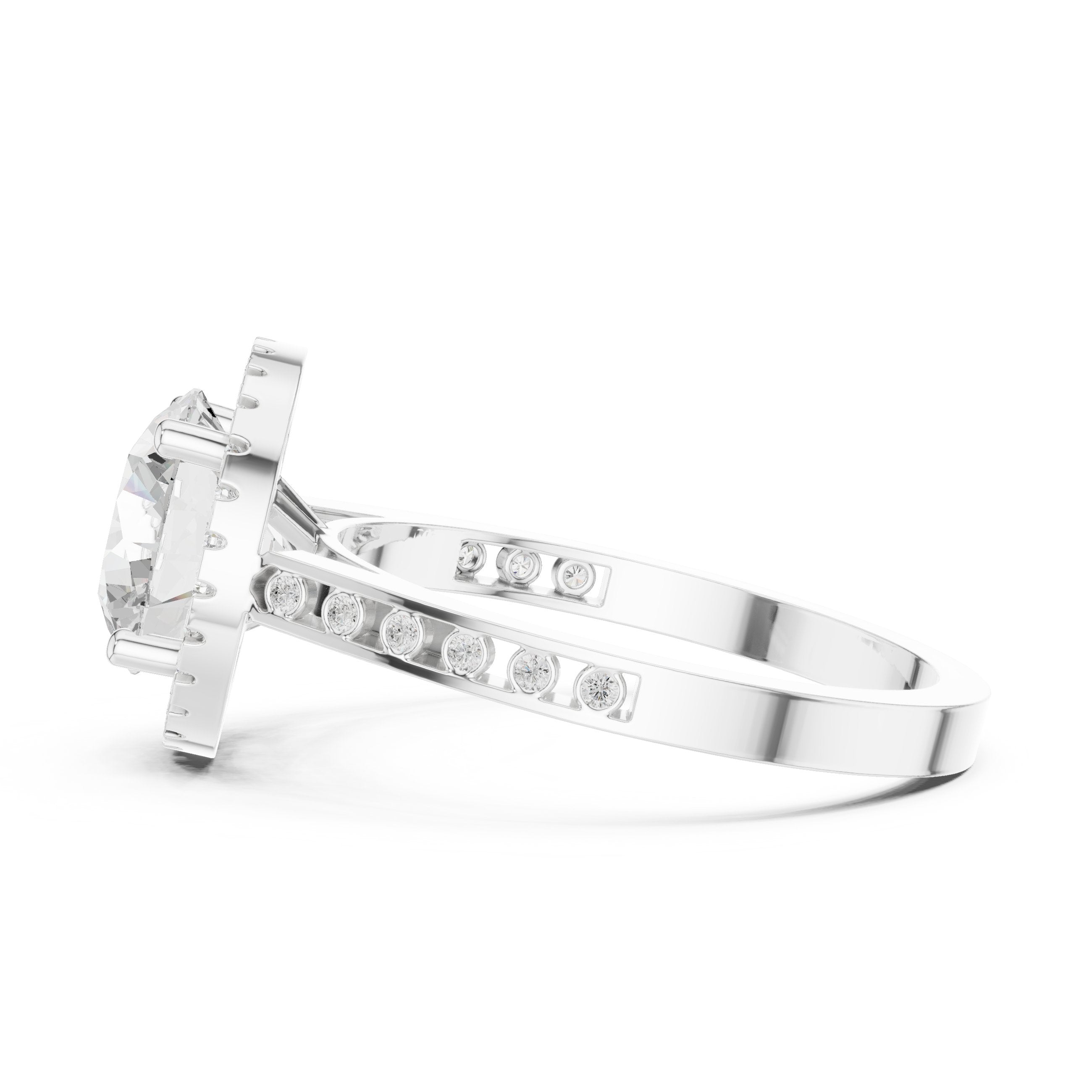 Round Diamond Halo Engagement Ring with Pavé Band in White Gold - VYKA Diamonds