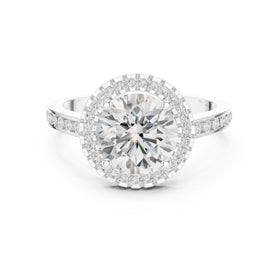 Round Diamond Halo Engagement Ring with Pavé Band
