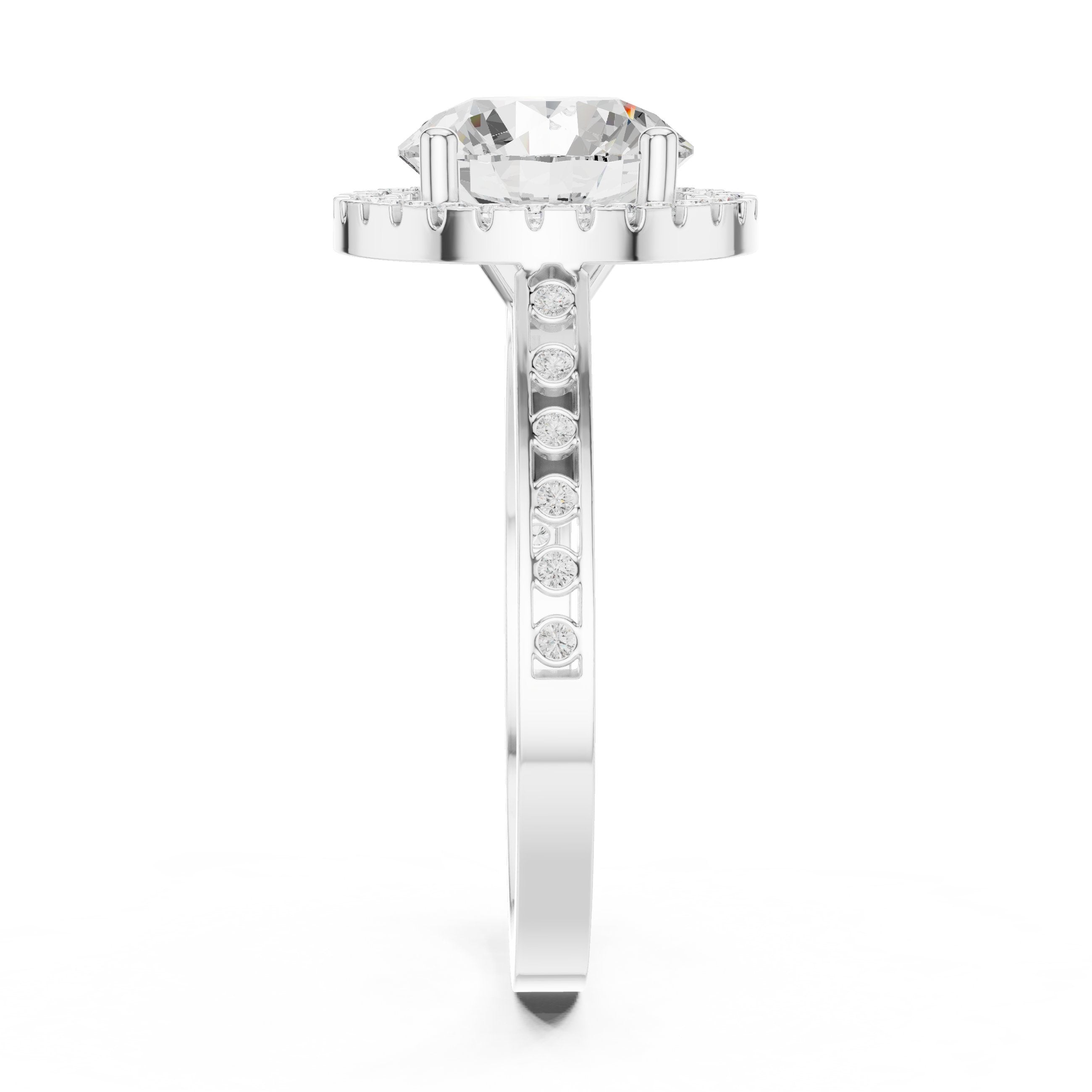 Round Diamond Halo Engagement Ring with Pavé Band