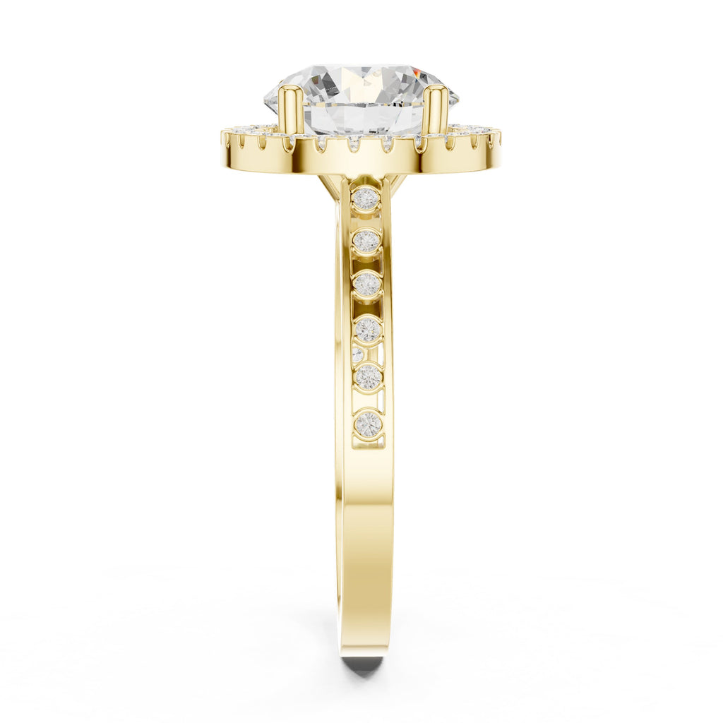 Round Diamond Halo Engagement Ring with Pavé Band
