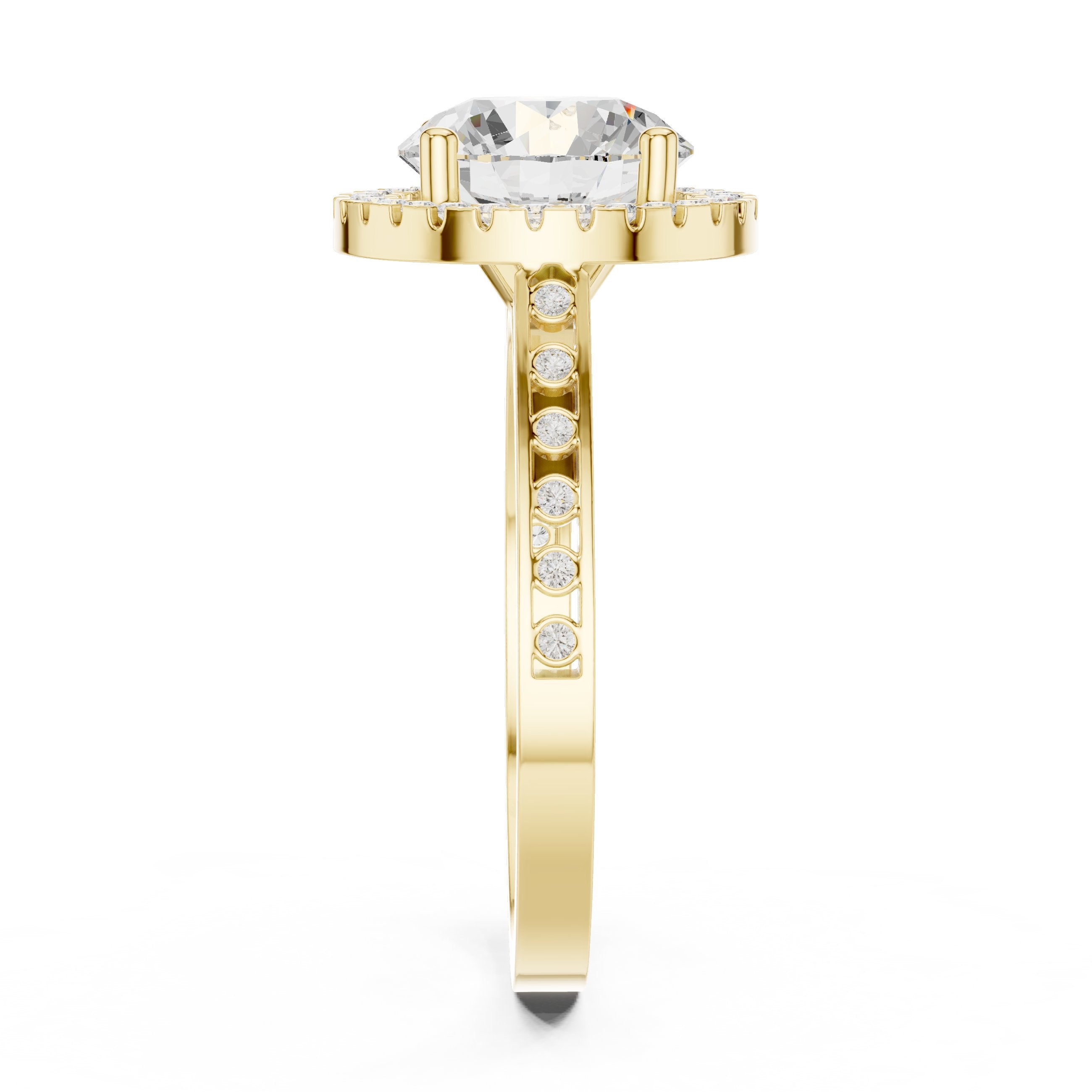 Round Diamond Halo Engagement Ring with Pavé Band