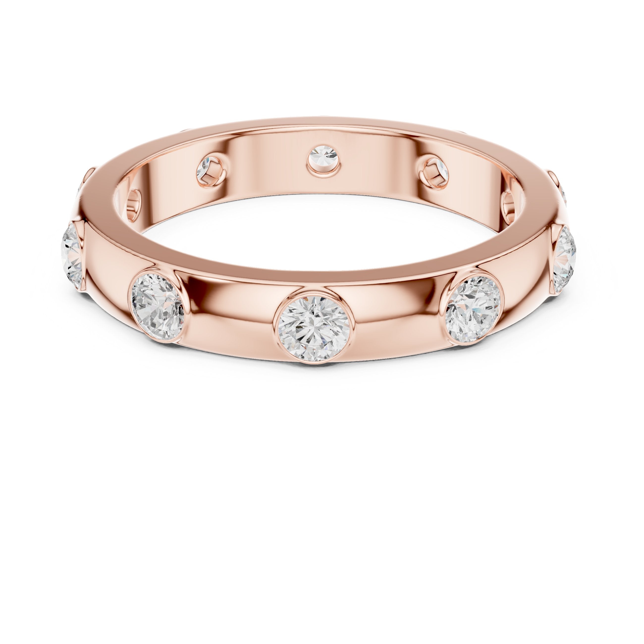 Round Diamond Studded Eternity Band in Rose Gold - VYKA Diamonds