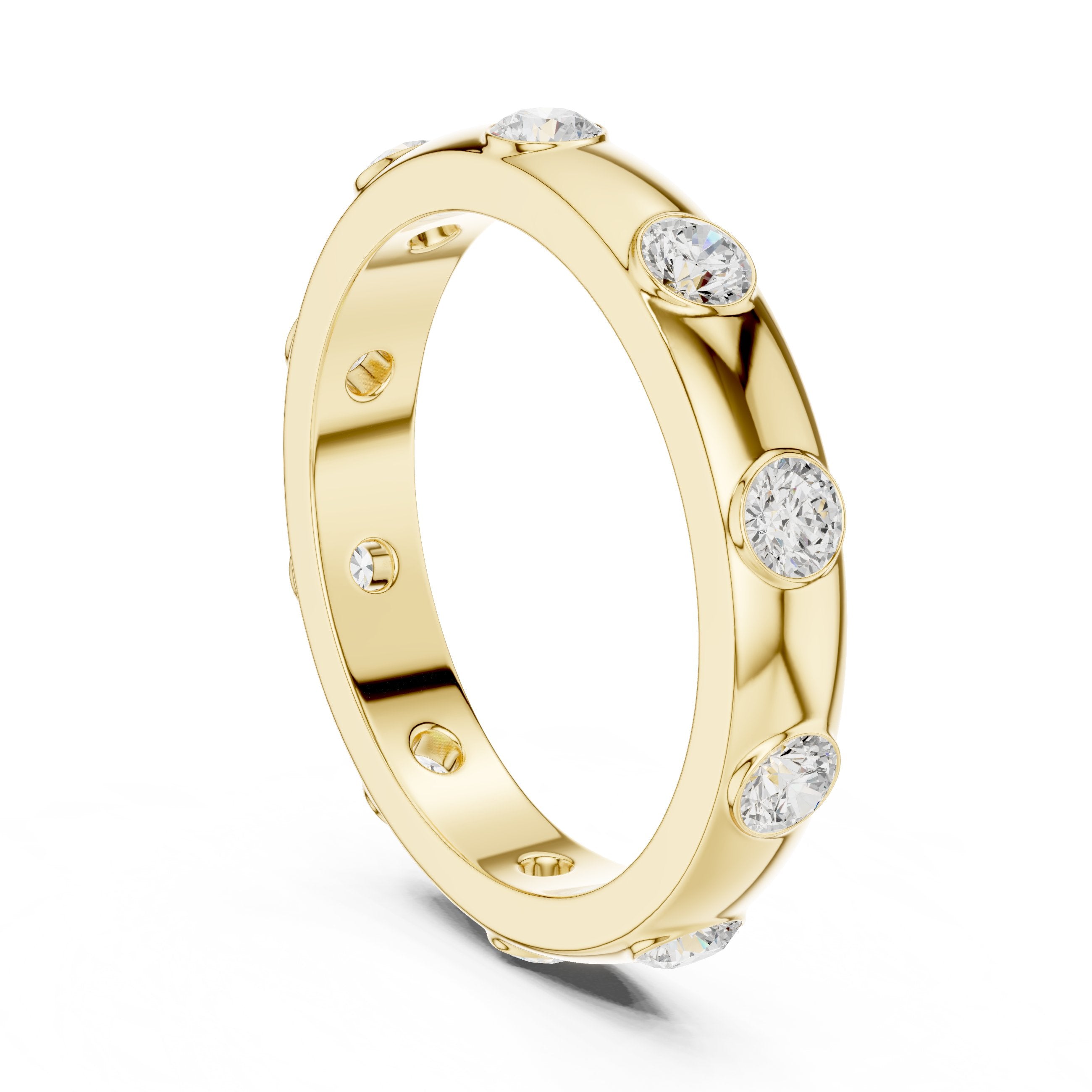 Round Diamond Studded Eternity Band in Yellow Gold - VYKA Diamonds