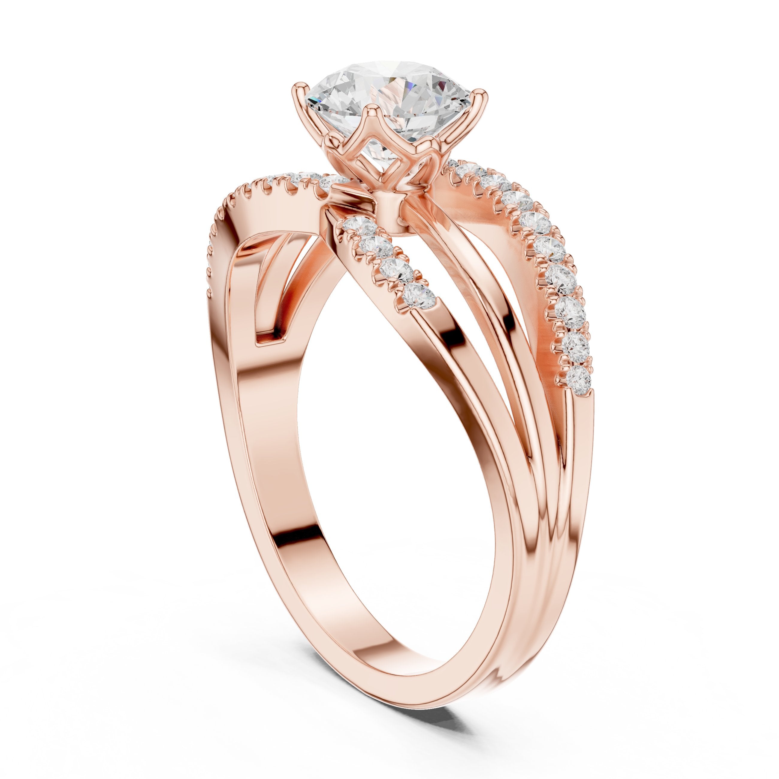 خاتم خطوبة بألماس مستدير مع ساق نصف أبدي بترصيع مخلبي in Rose Gold - VYKA Diamonds