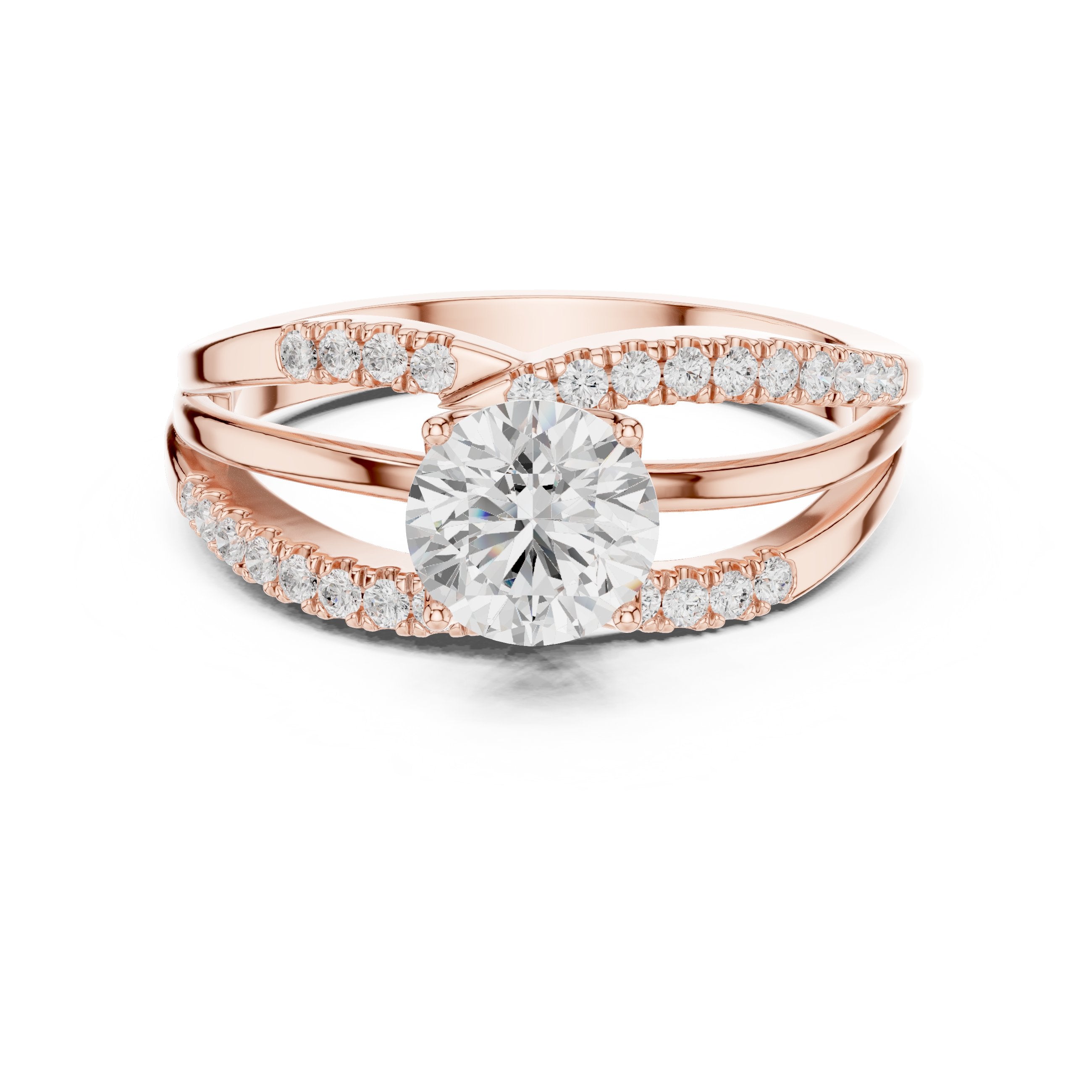 خاتم خطوبة بألماس مستدير مع ساق نصف أبدي بترصيع مخلبي in Rose Gold - VYKA Diamonds