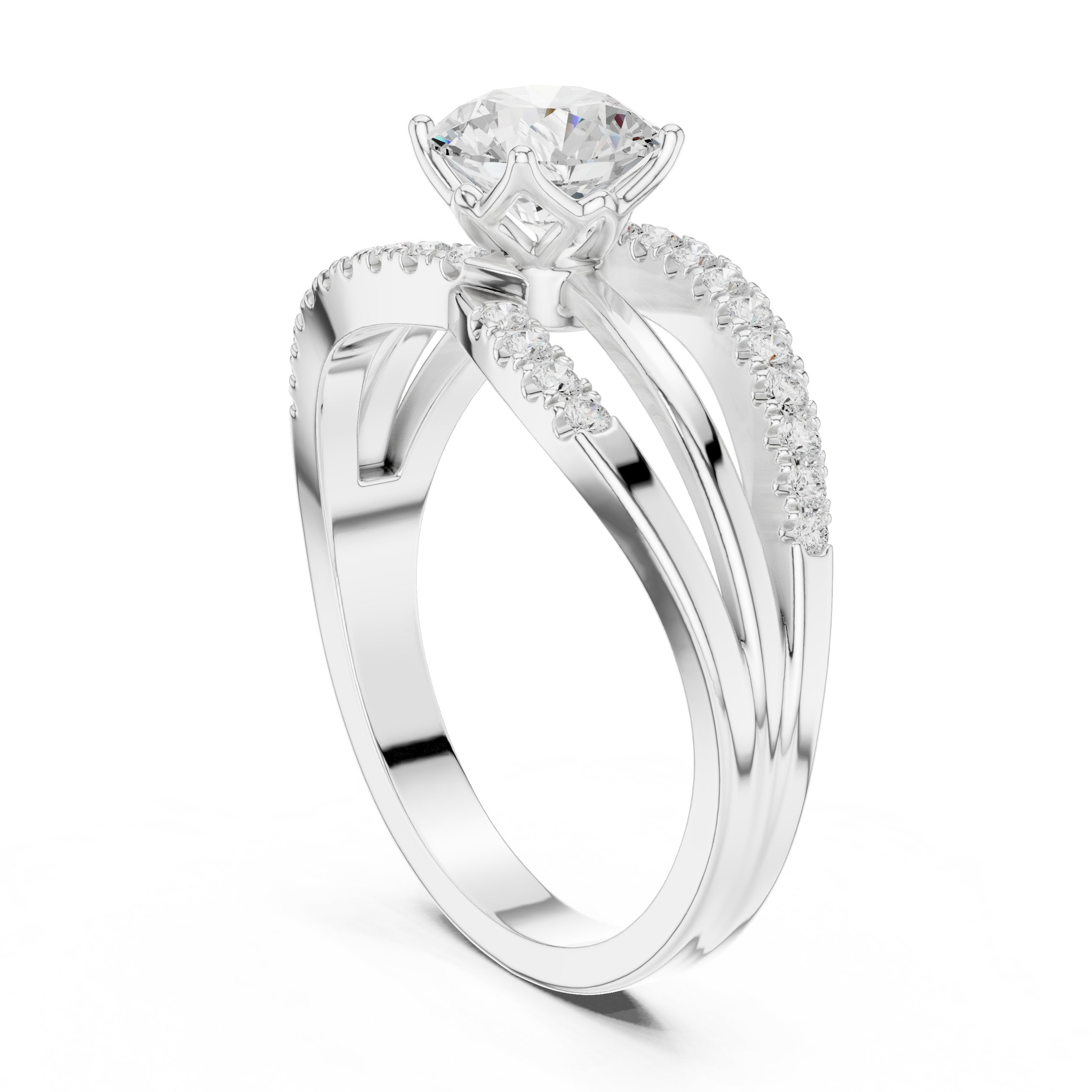 خاتم خطوبة بألماس مستدير مع ساق نصف أبدي بترصيع مخلبي in White Gold - VYKA Diamonds
