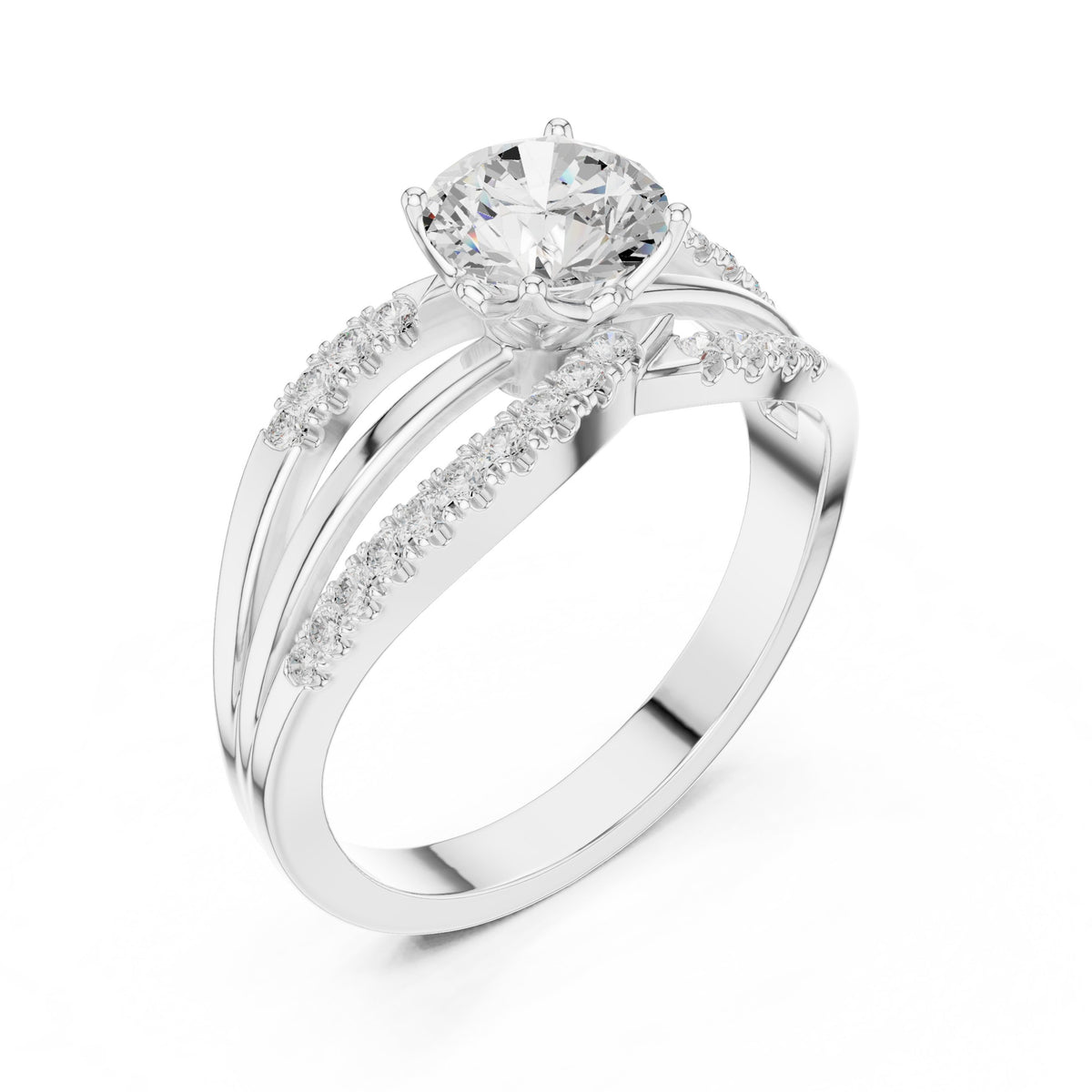 Round Diamond Engagement Ring with Half Eternity Claw Set Band
