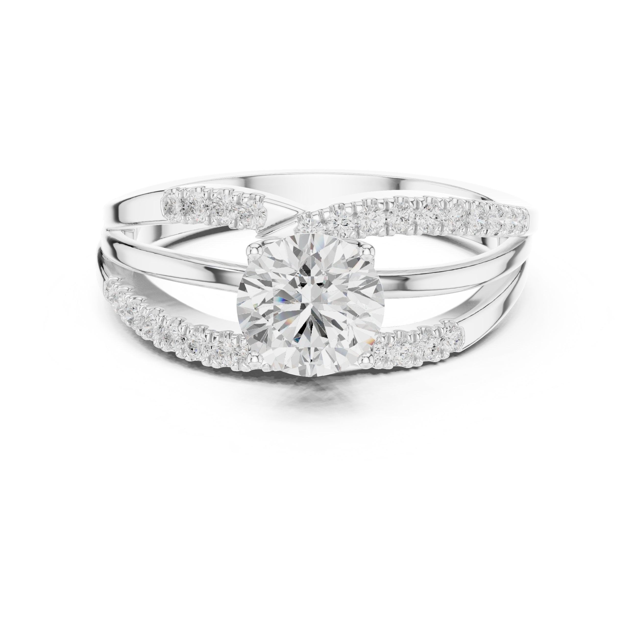 خاتم خطوبة بألماس مستدير مع ساق نصف أبدي بترصيع مخلبي in White Gold - VYKA Diamonds