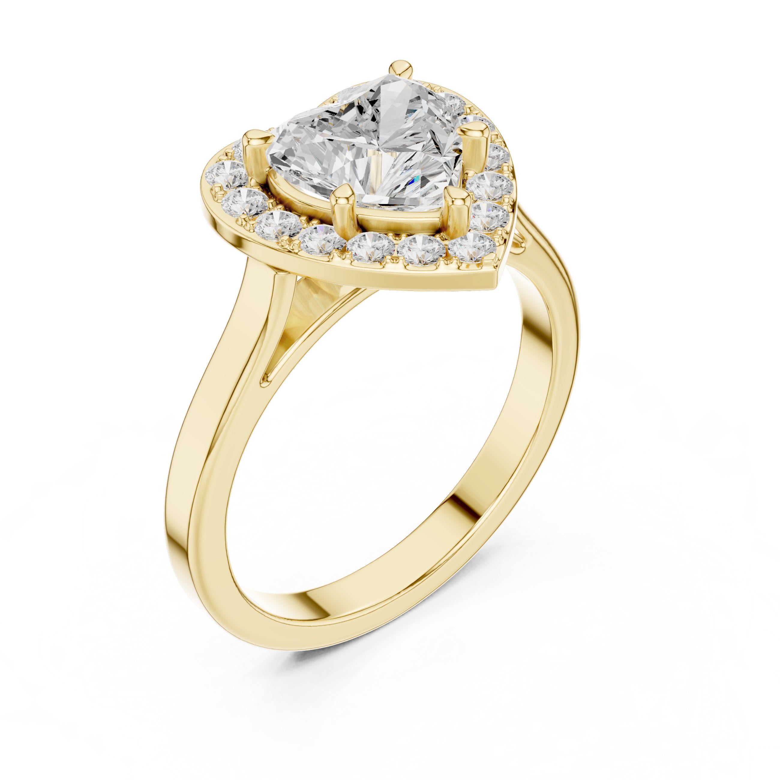 Heart Diamond Halo Engagement Ring in Yellow Gold - VYKA Diamonds