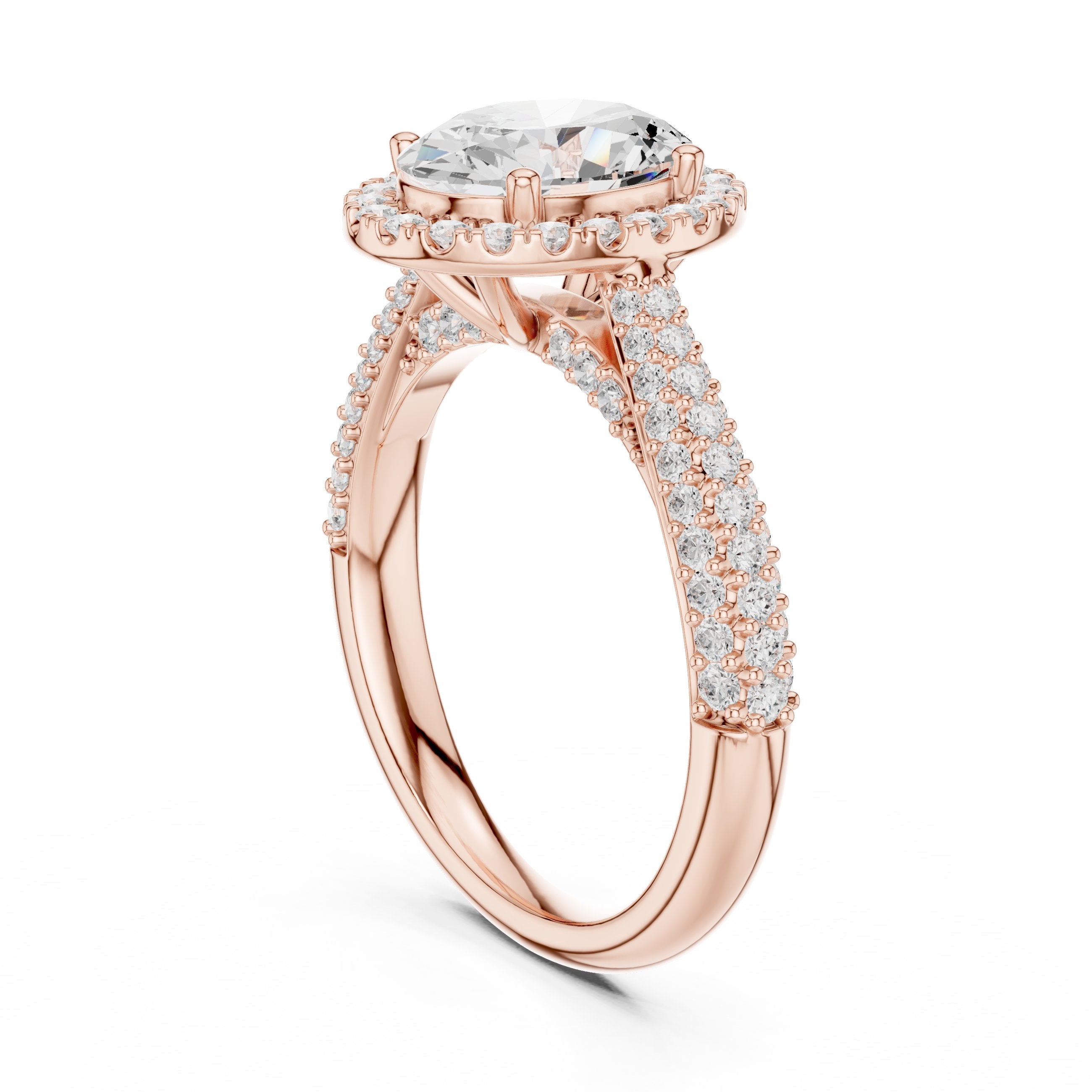 Oval Diamond Halo Engagement Ring with Twisted Pavé Band in Rose Gold - VYKA Diamonds