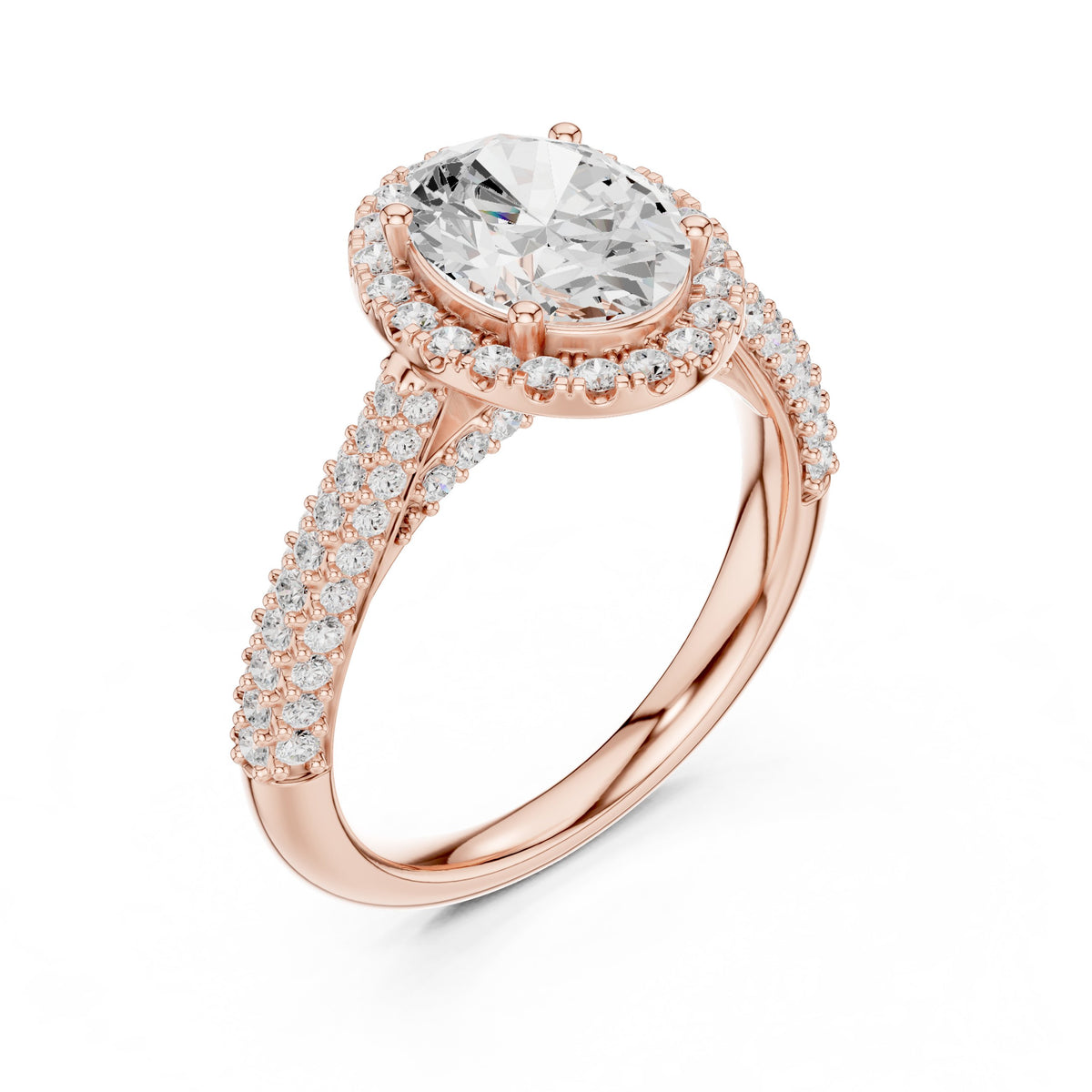 Oval Diamond Halo Engagement Ring with Twisted Pavé Band