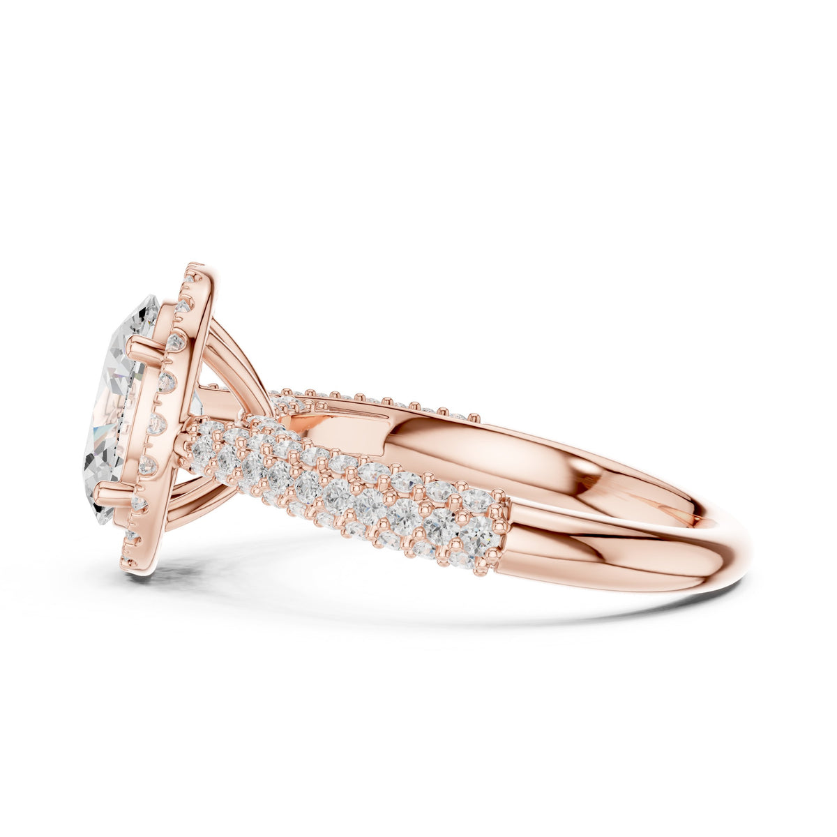 Oval Diamond Halo Engagement Ring with Twisted Pavé Band