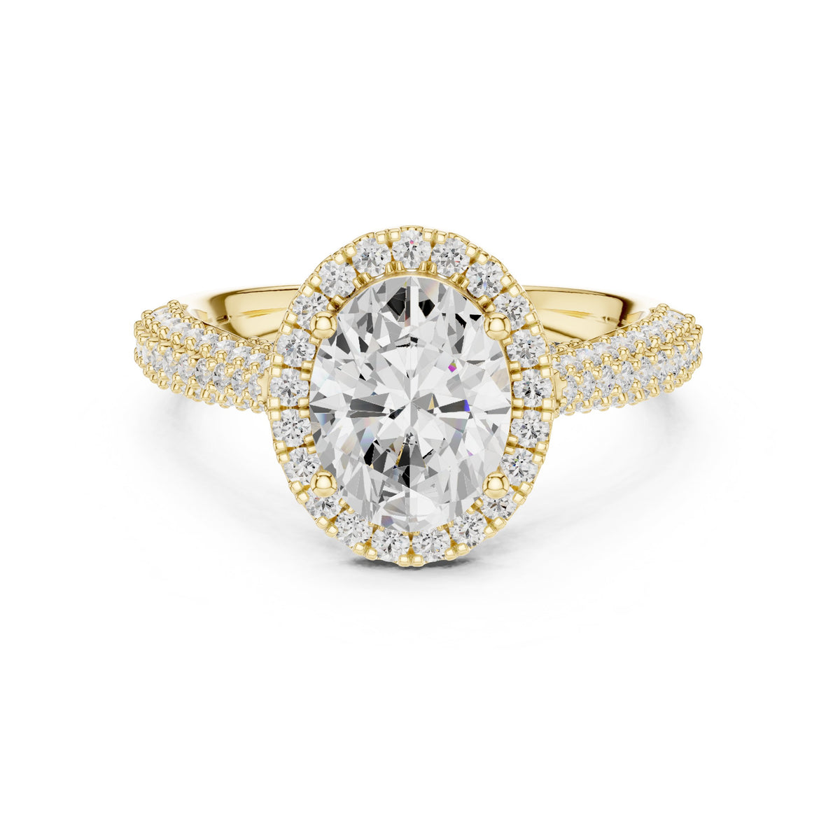 Oval Diamond Halo Engagement Ring with Twisted Pavé Band