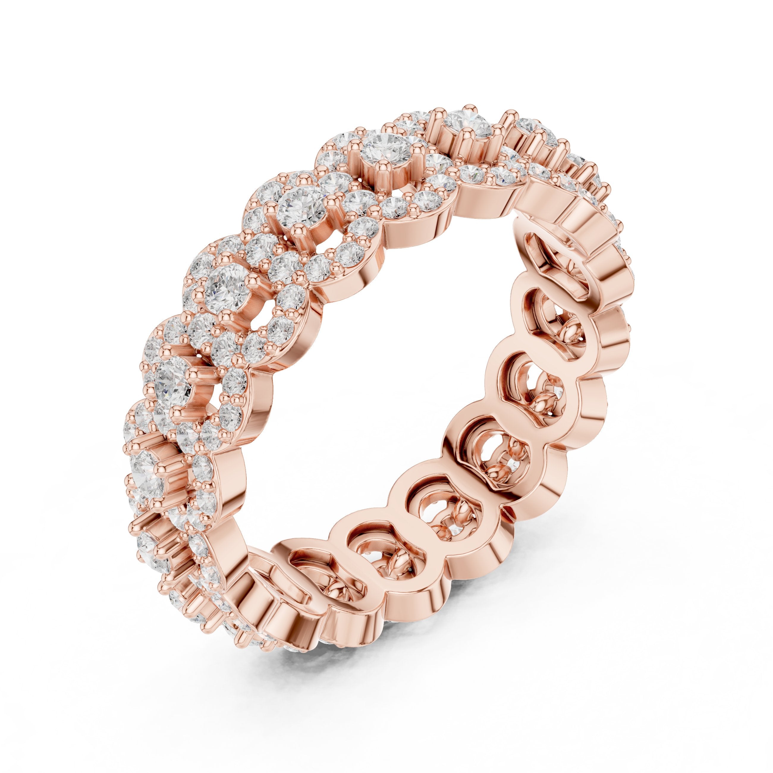 Round Diamond Multi-Floral Cluster Statement Anniversary Band in Rose Gold - VYKA Diamonds