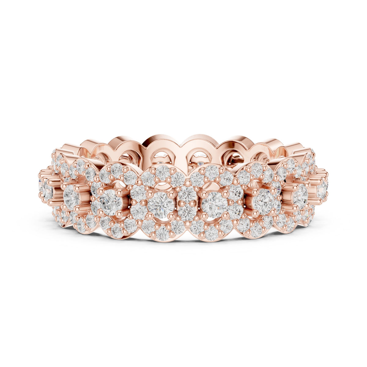 Round Diamond Multi-Floral Cluster Statement Anniversary Band