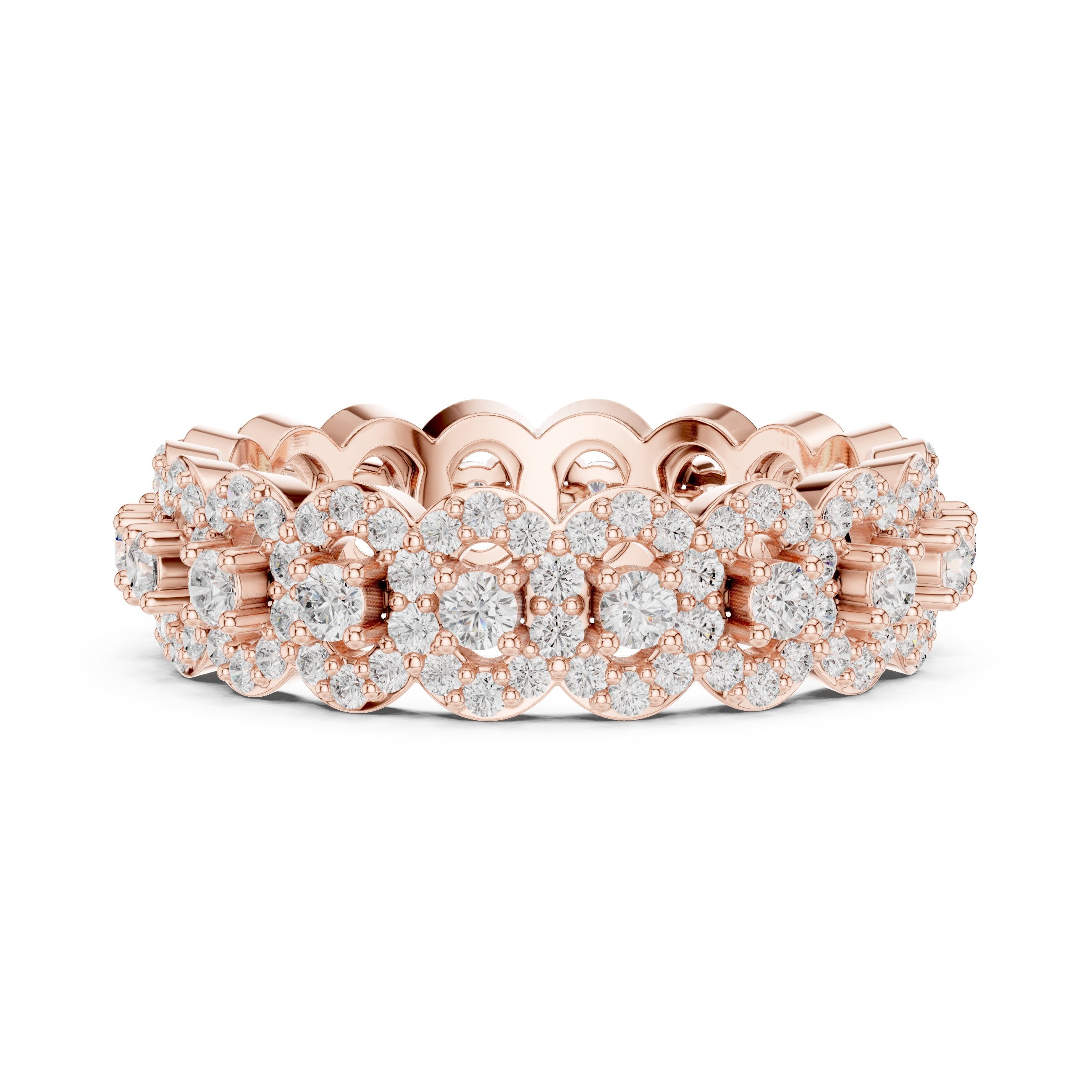 Round Diamond Multi-Floral Cluster Statement Anniversary Band in Rose Gold - VYKA Diamonds