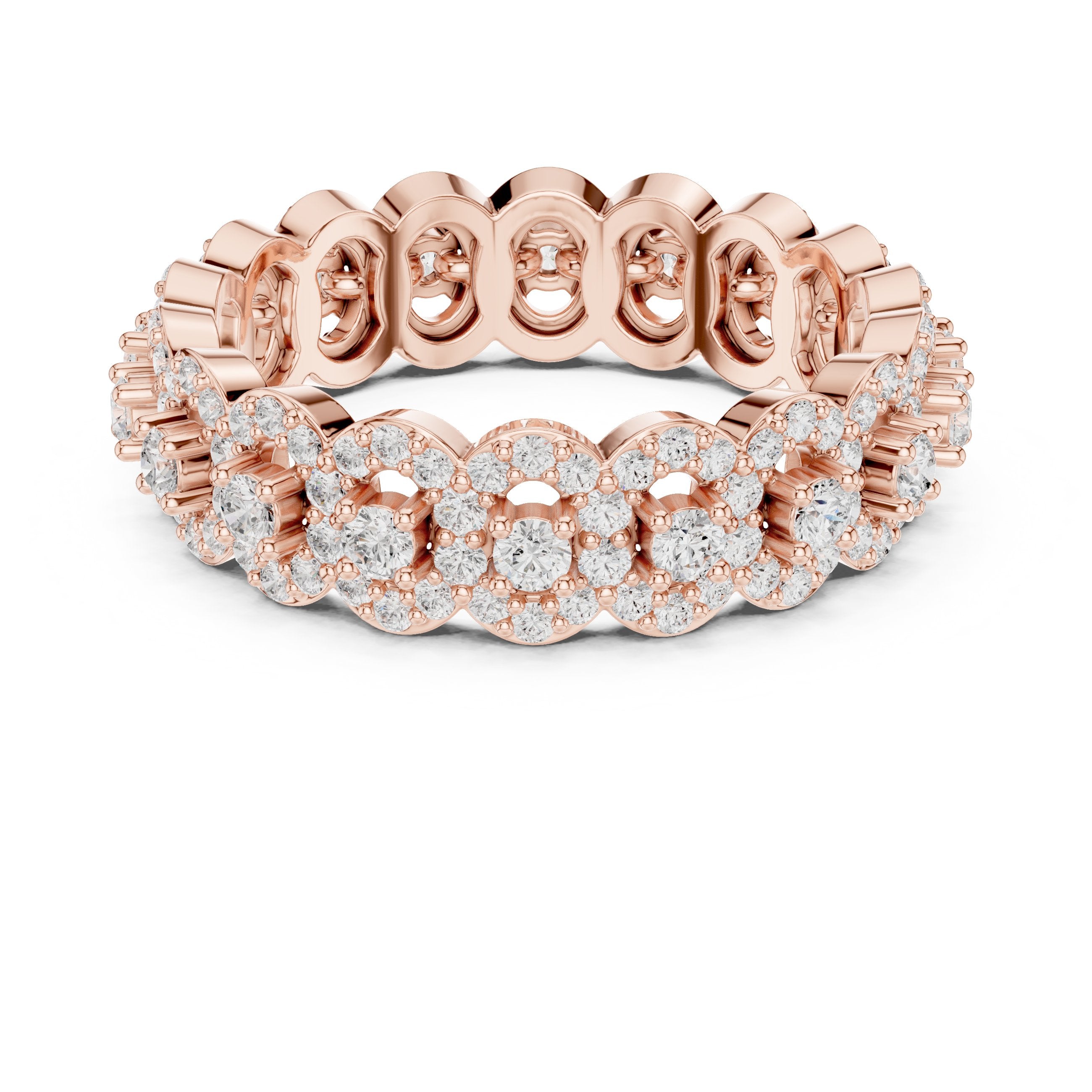 Round Diamond Multi-Floral Cluster Statement Anniversary Band in Rose Gold - VYKA Diamonds