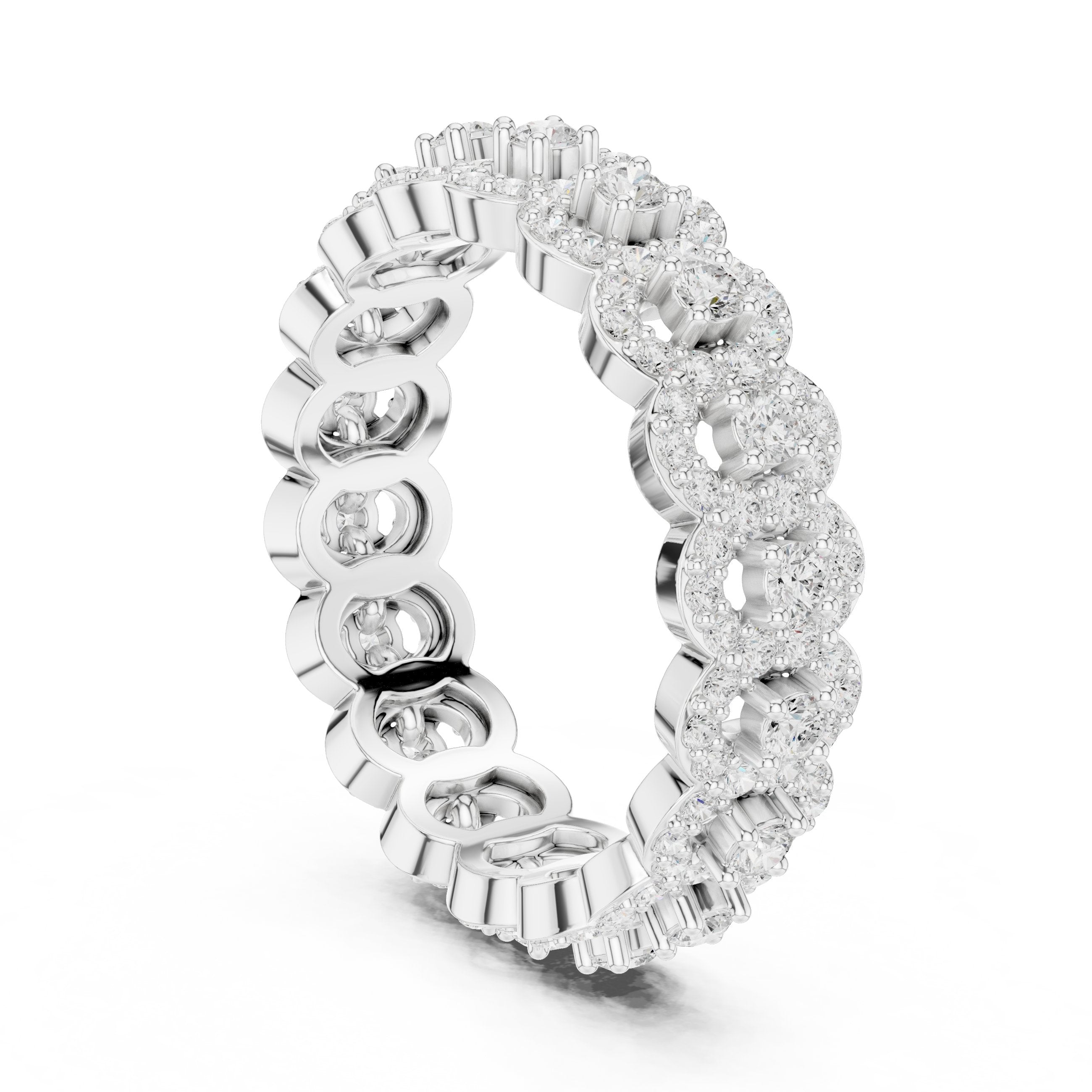 Round Diamond Multi-Floral Cluster Statement Anniversary Band in White Gold - VYKA Diamonds