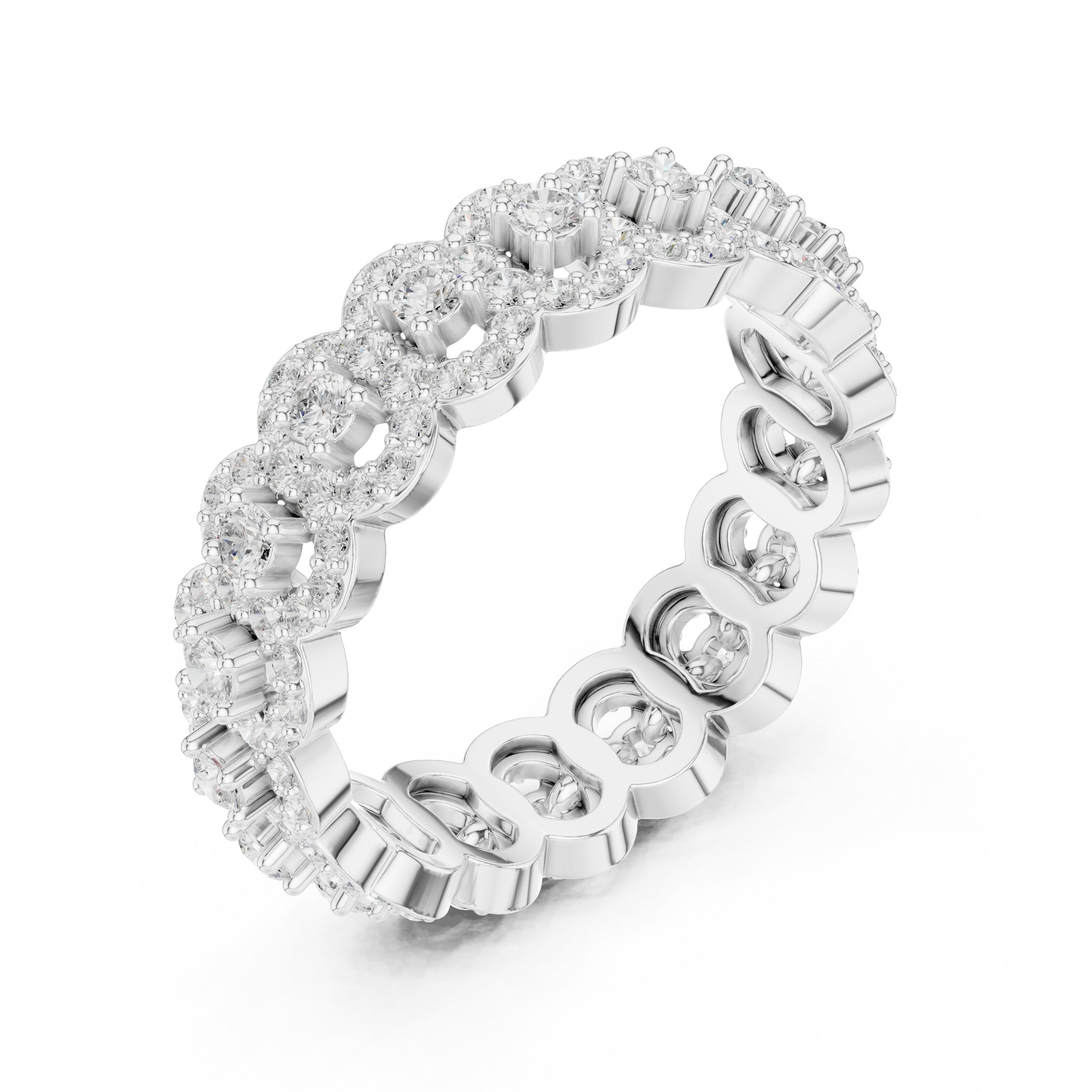 Round Diamond Multi-Floral Cluster Statement Anniversary Band in White Gold - VYKA Diamonds