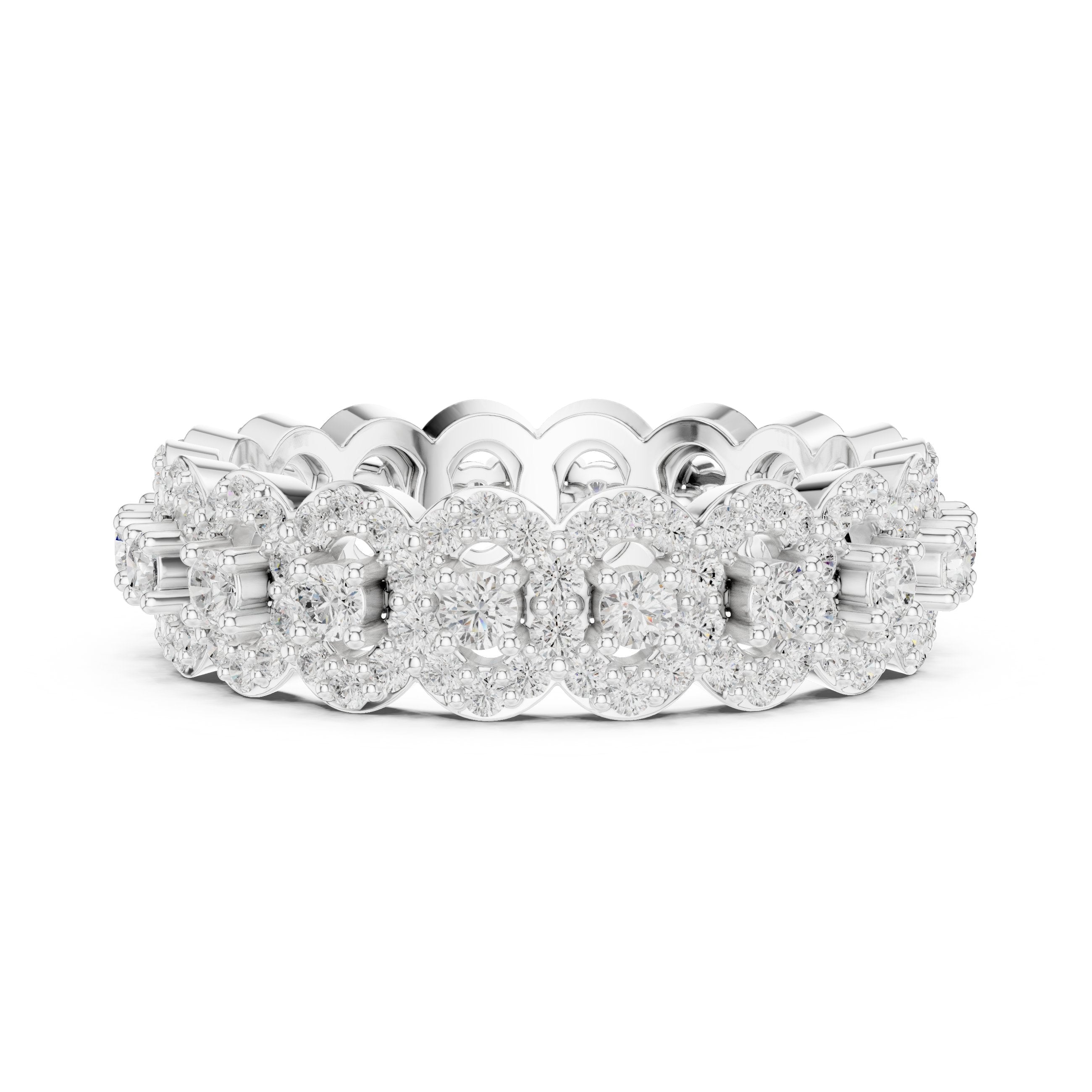 Round Diamond Multi-Floral Cluster Statement Anniversary Band in White Gold - VYKA Diamonds