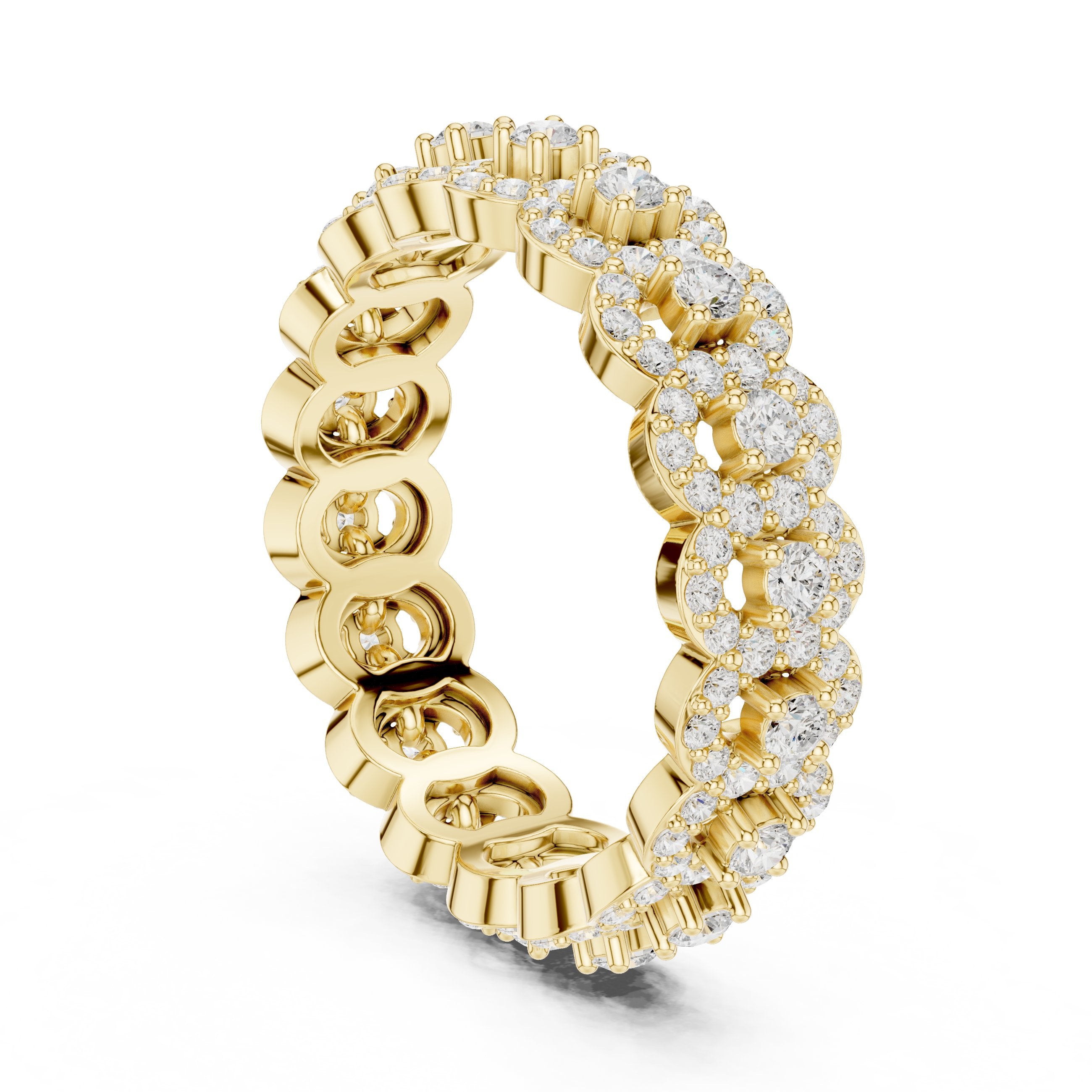 Round Diamond Multi-Floral Cluster Statement Anniversary Band in Yellow Gold - VYKA Diamonds