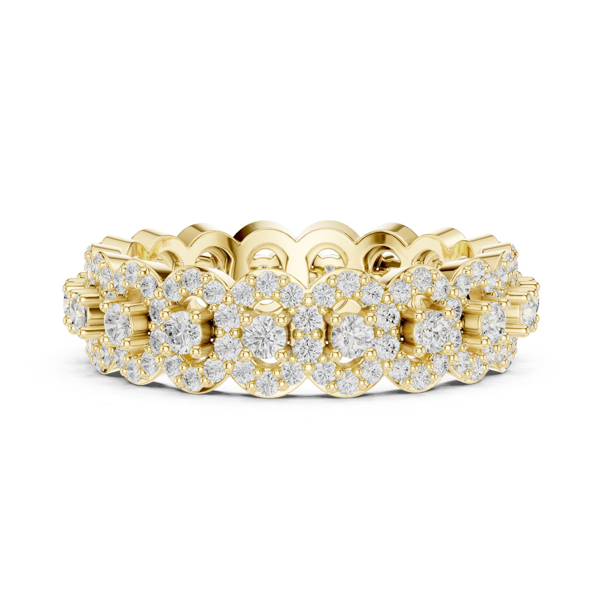 Round Diamond Multi-Floral Cluster Statement Anniversary Band