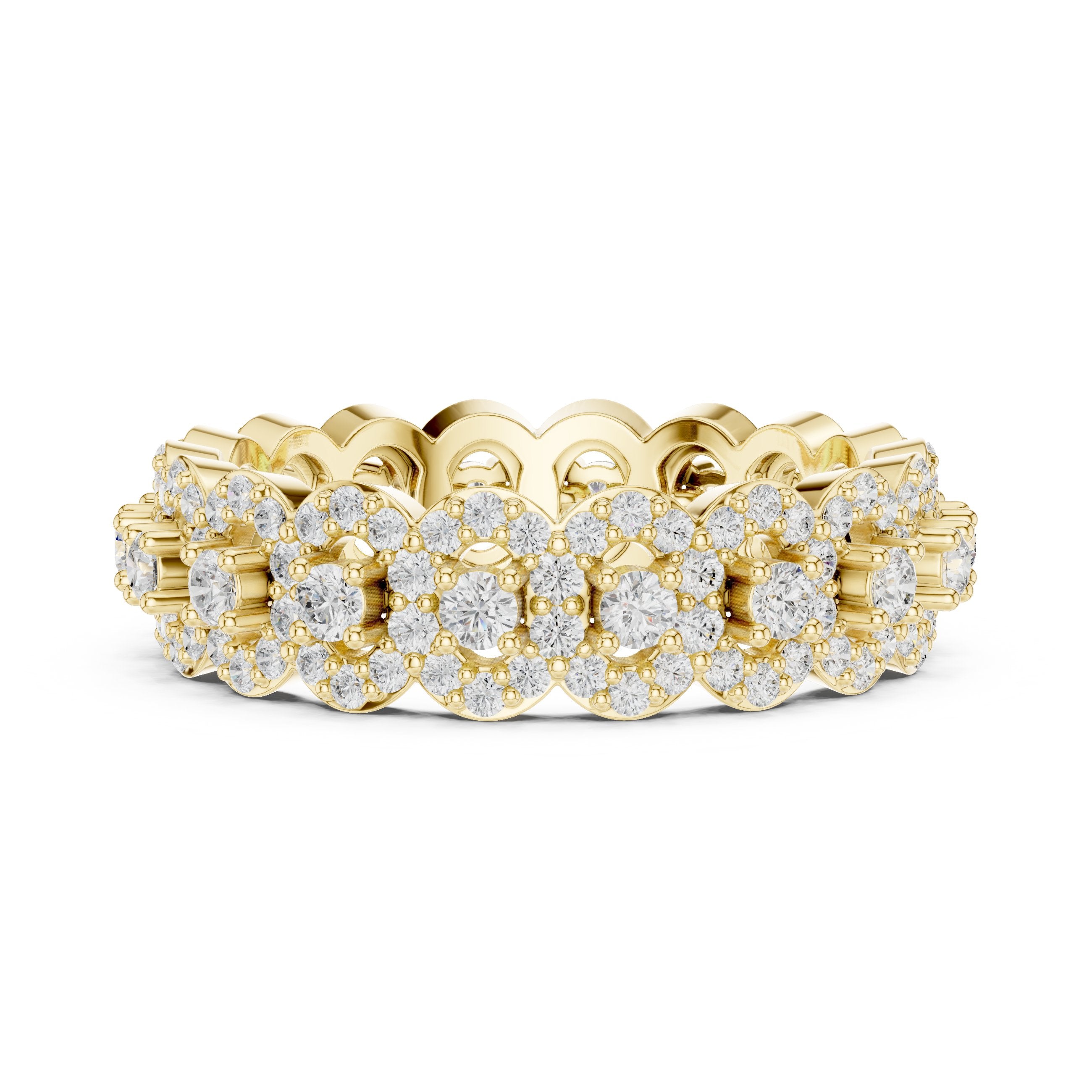Round Diamond Multi-Floral Cluster Statement Anniversary Band in Yellow Gold - VYKA Diamonds