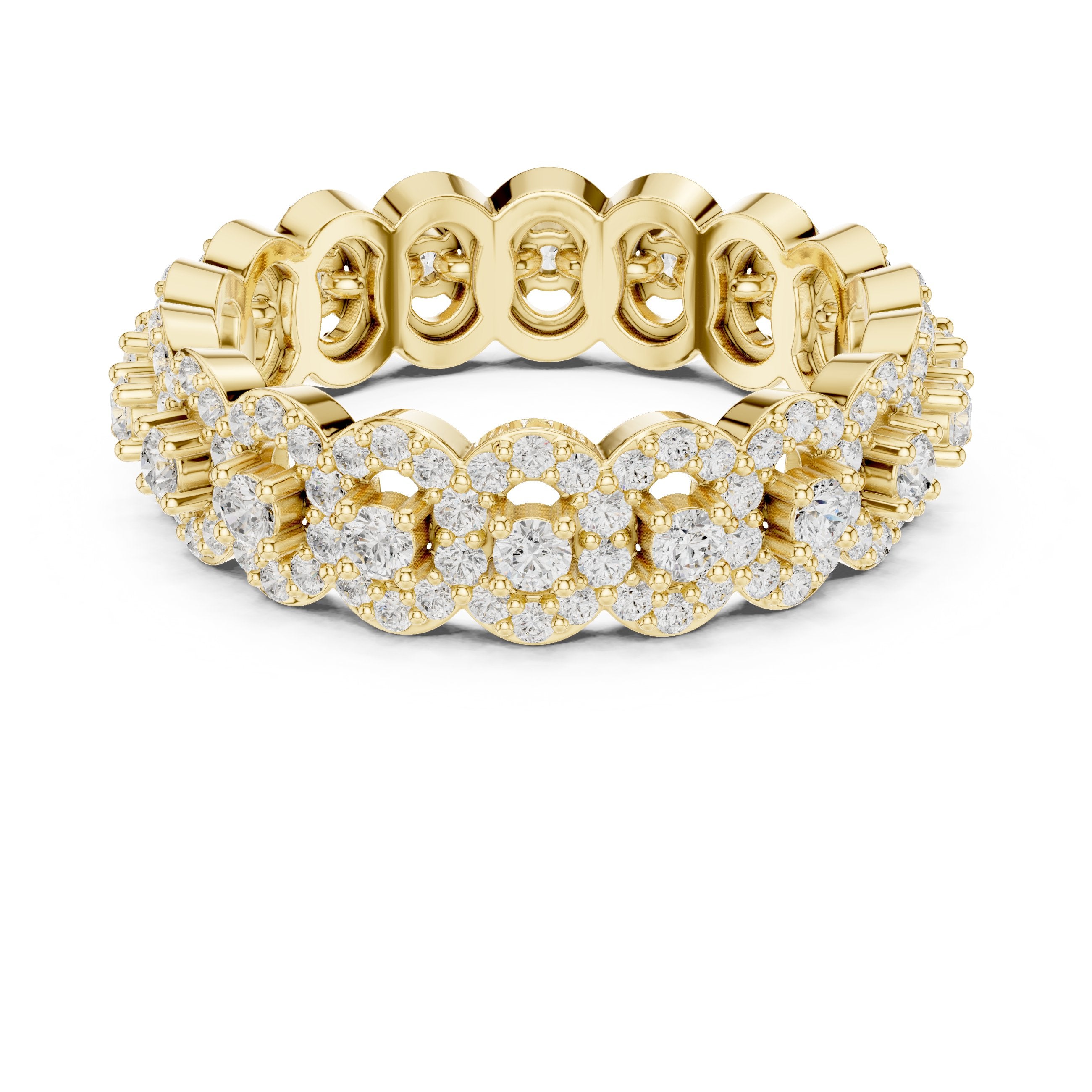 Round Diamond Multi-Floral Cluster Statement Anniversary Band in Yellow Gold - VYKA Diamonds