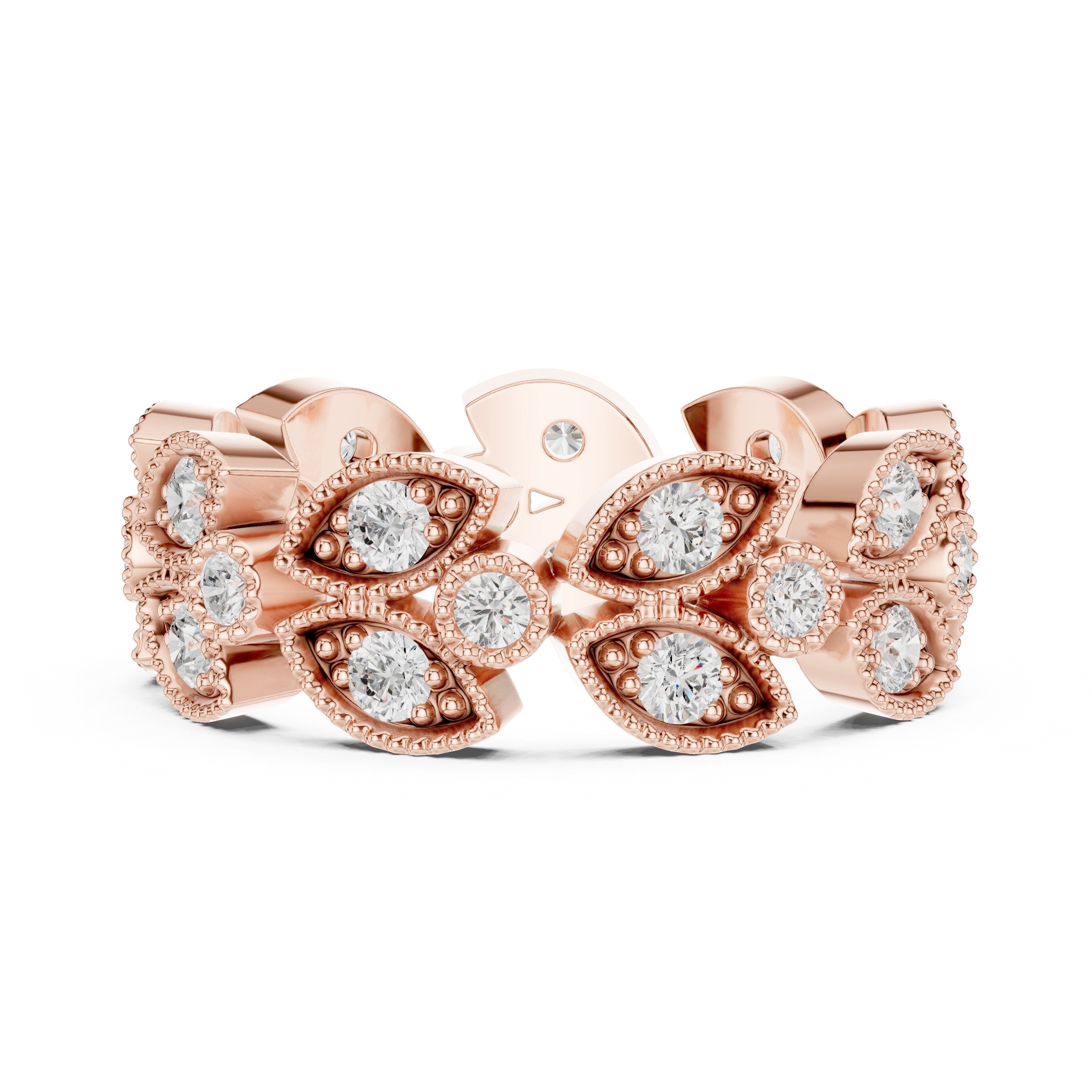 Round Diamond Cluster Halo Engagement Ring with Decorative Band in Rose Gold - VYKA Diamonds