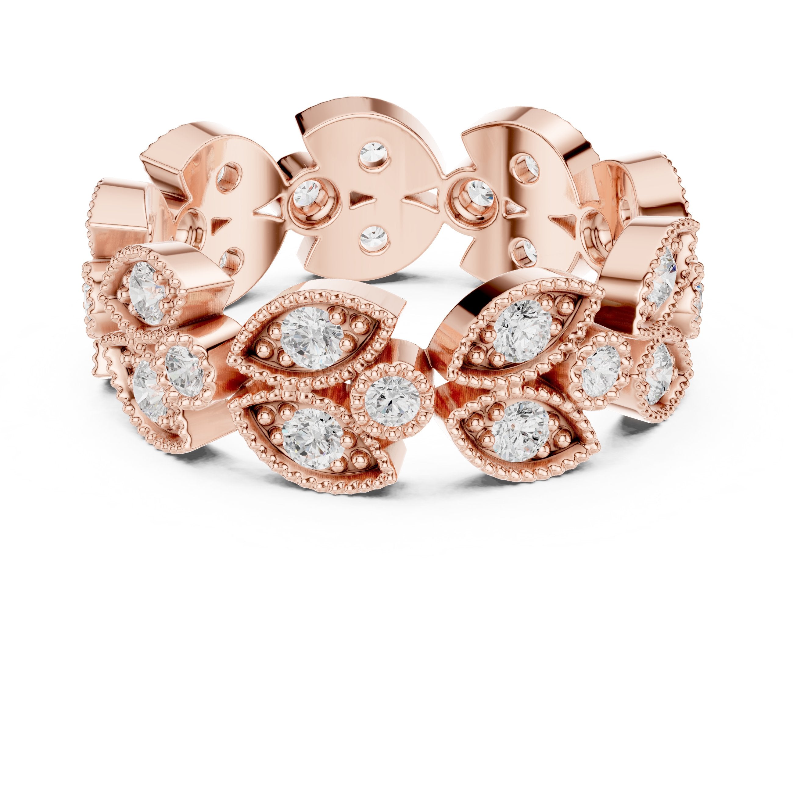 Round Diamond Cluster Halo Engagement Ring with Decorative Band in Rose Gold - VYKA Diamonds