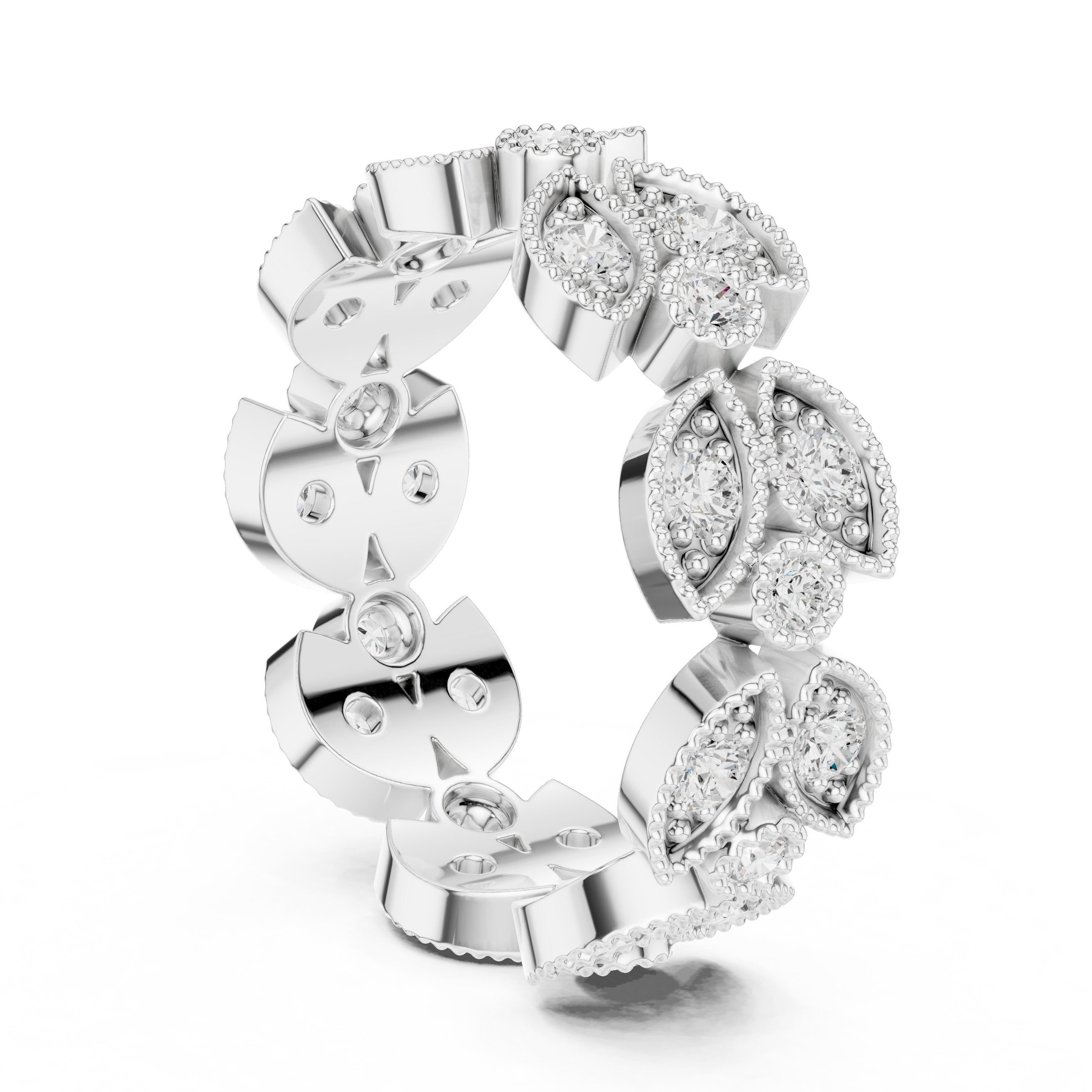 Round Diamond Cluster Halo Engagement Ring with Decorative Band in White Gold - VYKA Diamonds