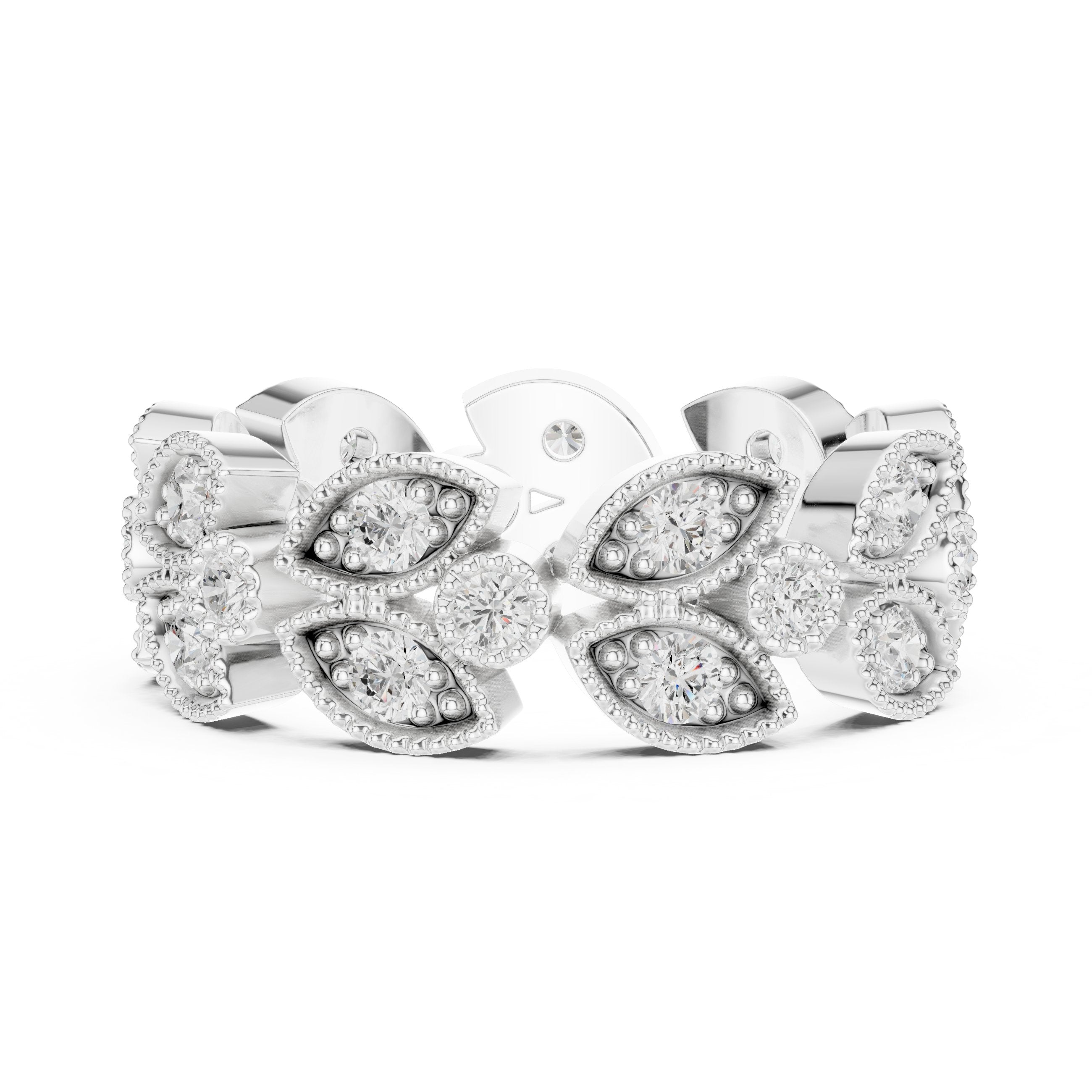 Round Diamond Cluster Halo Engagement Ring with Decorative Band in White Gold - VYKA Diamonds