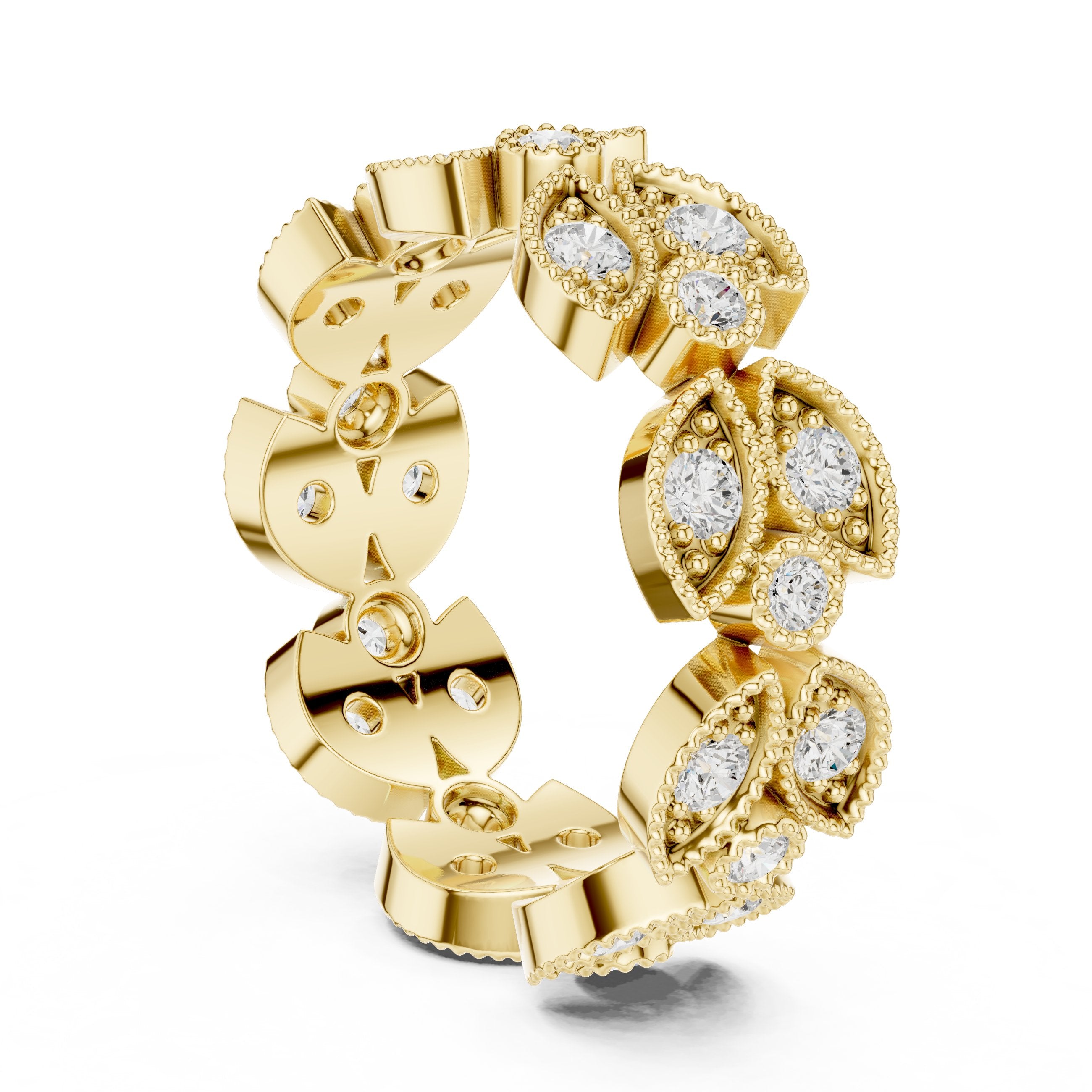 Round Diamond Cluster Halo Engagement Ring with Decorative Band in Yellow Gold - VYKA Diamonds