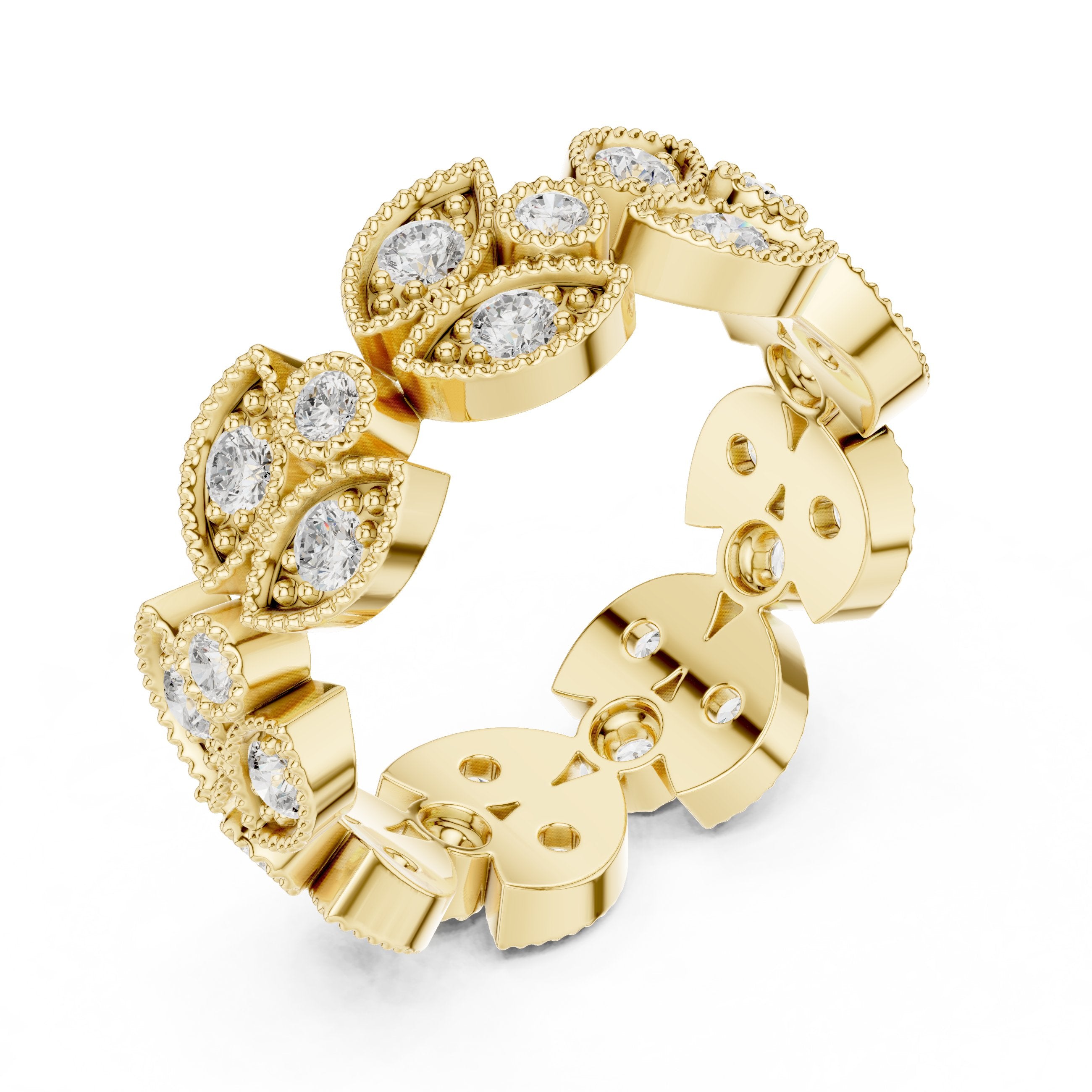 Round Diamond Cluster Halo Engagement Ring with Decorative Band in Yellow Gold - VYKA Diamonds