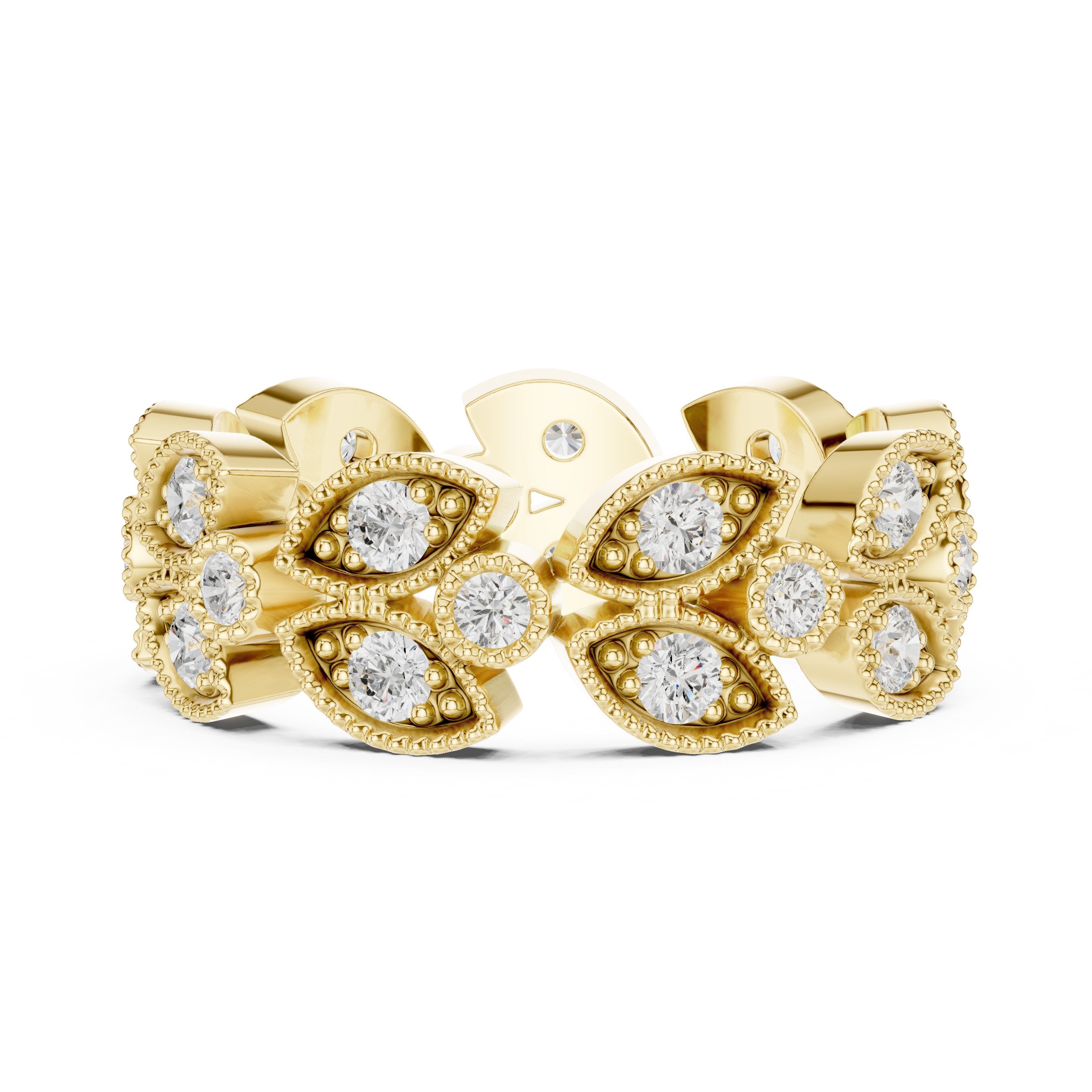 Round Diamond Cluster Halo Engagement Ring with Decorative Band in Yellow Gold - VYKA Diamonds
