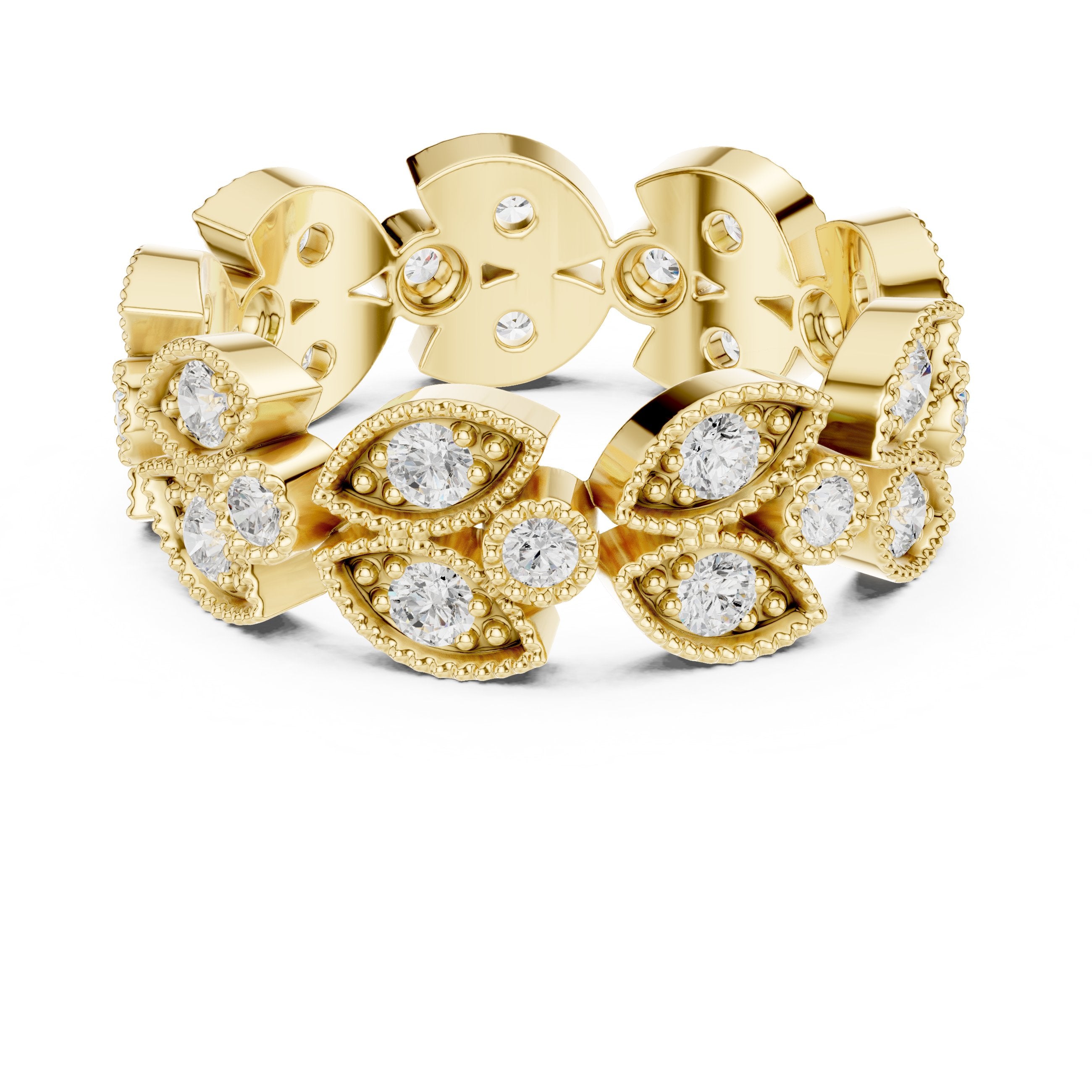 Round Diamond Cluster Halo Engagement Ring with Decorative Band in Yellow Gold - VYKA Diamonds