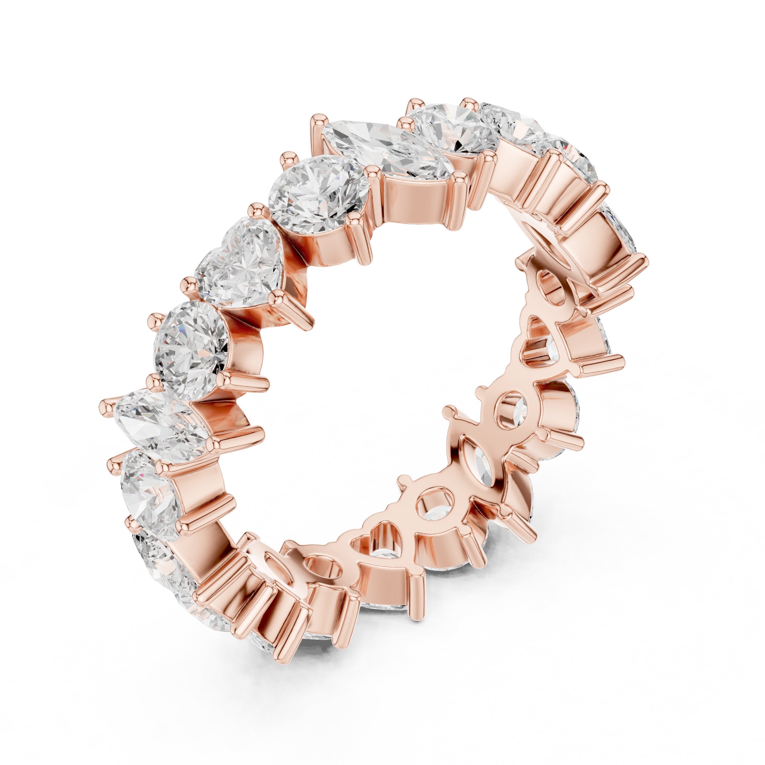 Mixed Shape Diamond Eternity Band with Marquise, Round and Heart Cuts in Rose Gold - VYKA Diamonds